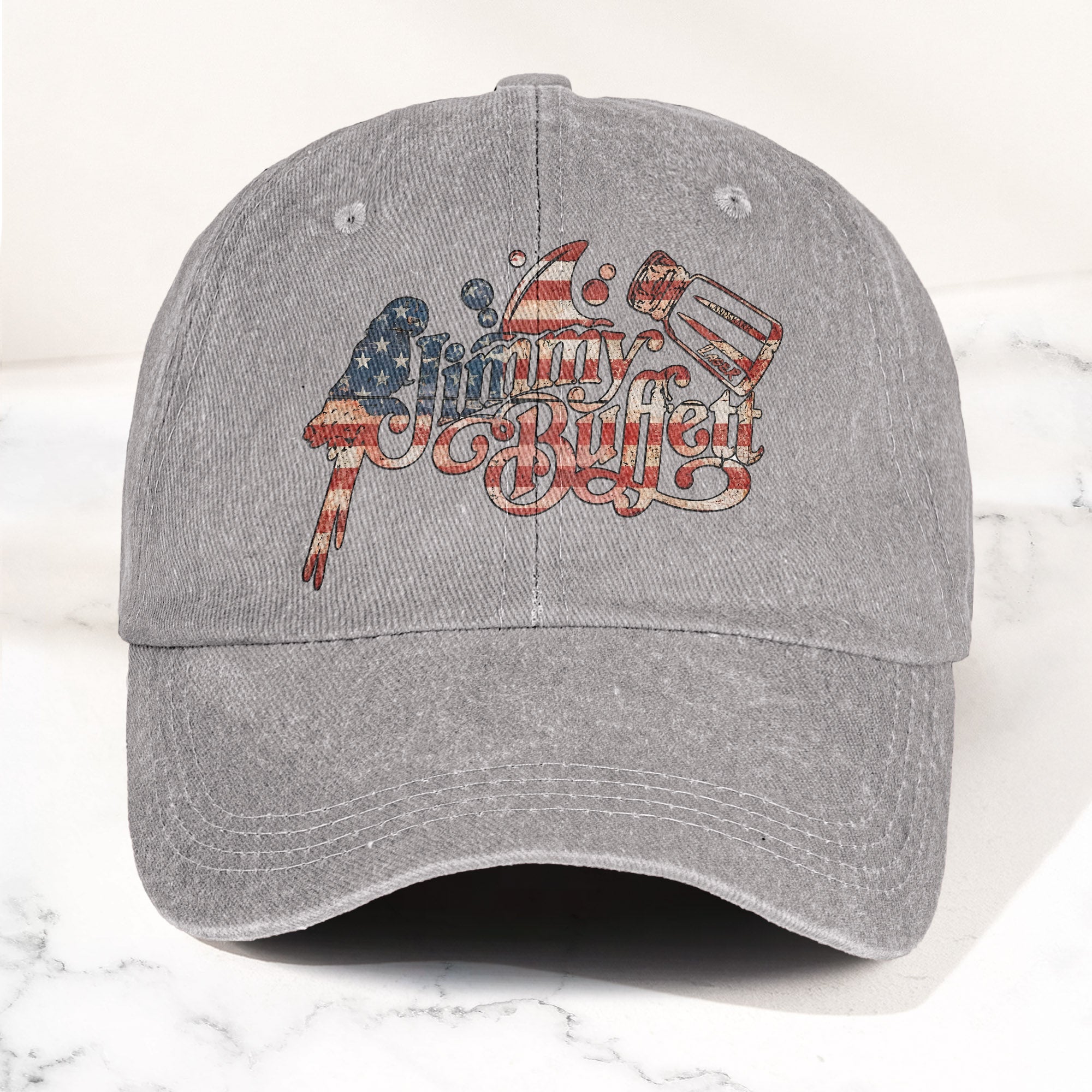 Jimmy Buffett Margaritaville Patriotic American Flag Parrot Music Merch Denim Cap Retro Vintage Dad Cap Gift For Dad (With Box)