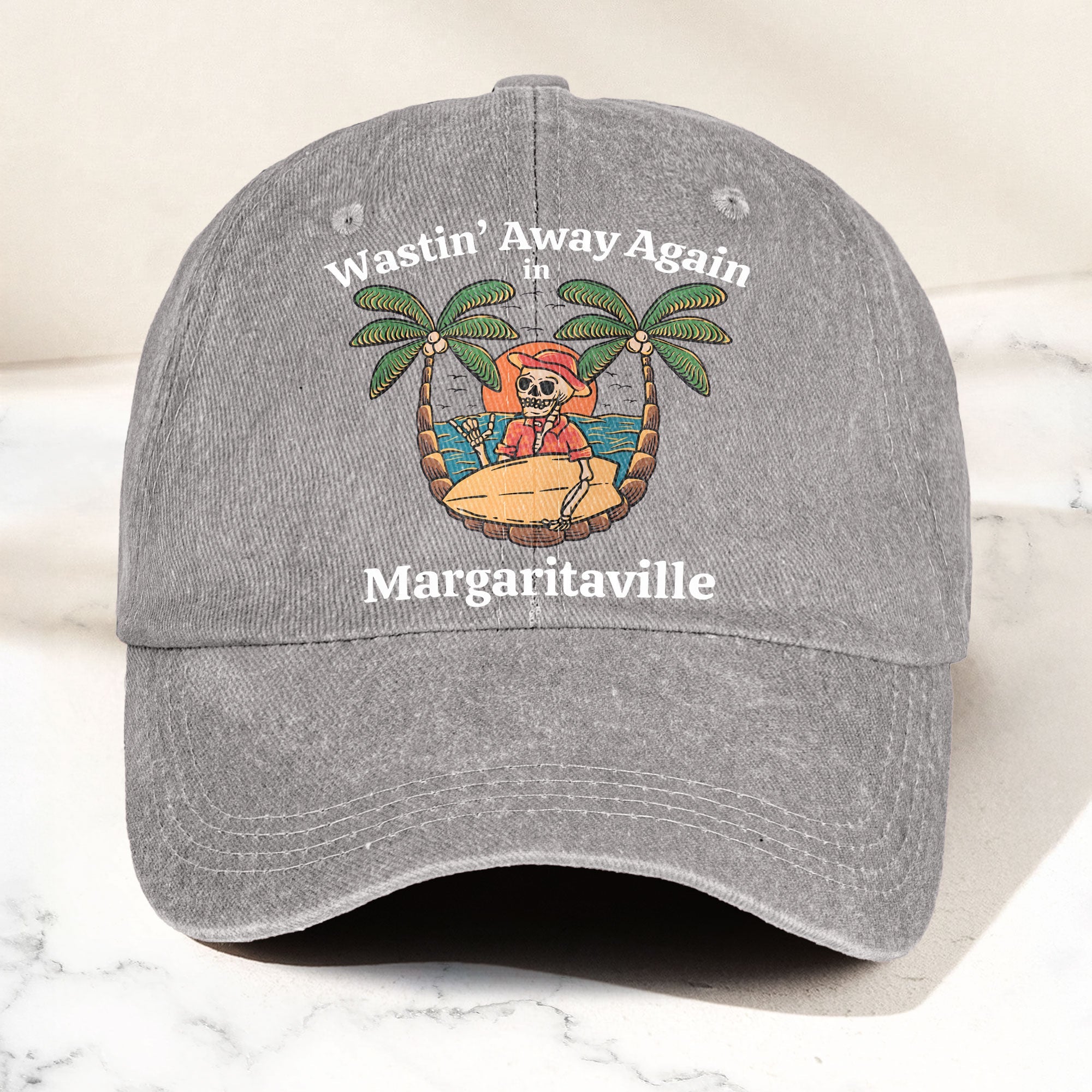 Wastin' Away Again in Margaritaville Denim Cap Retro Jimmy Buffett Inspired Dad Hat (With Box)