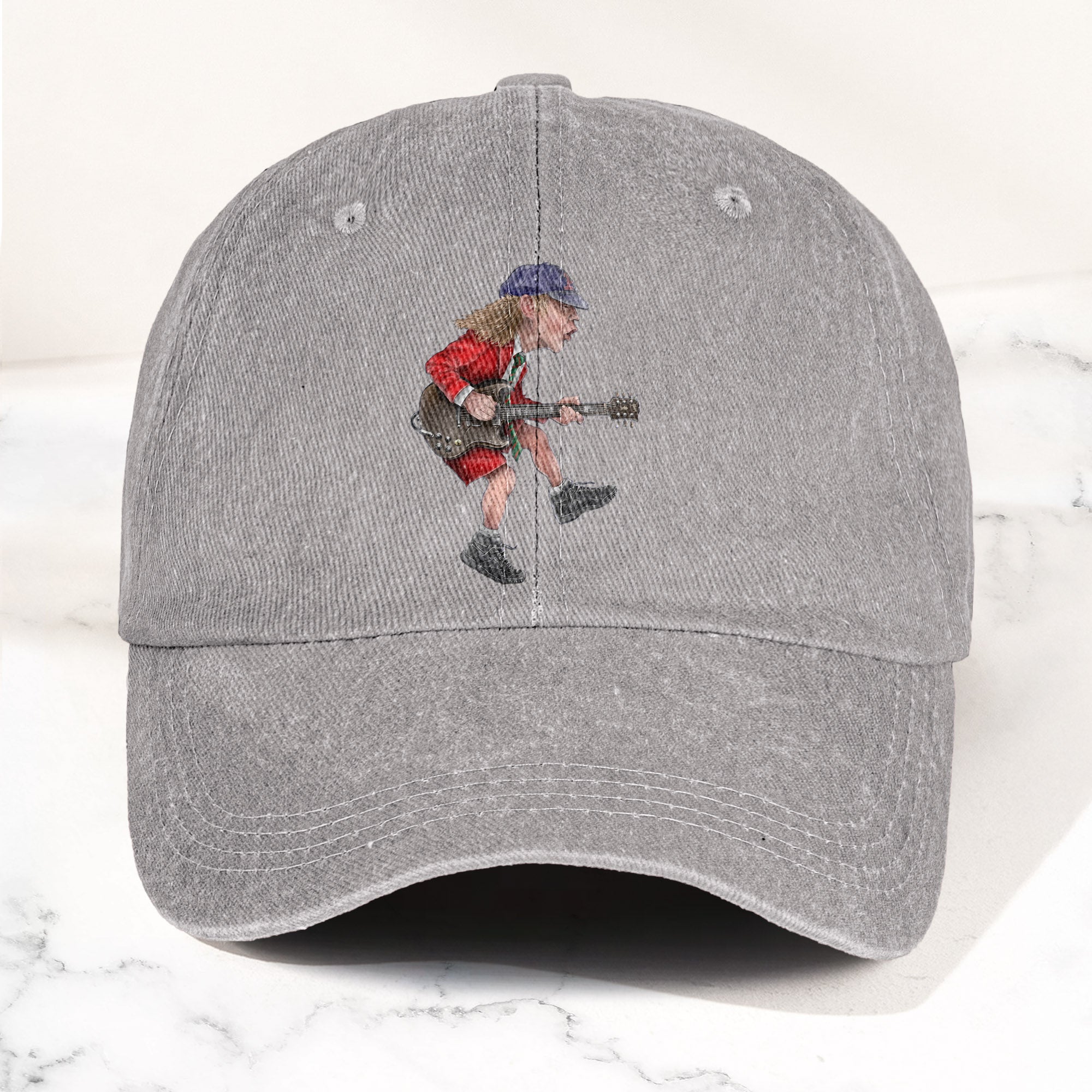 Angus Young In His Guitar Denim Dad Cap Retro AC/DC Design (With BOX)