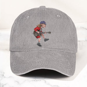 Angus Young In His Guitar Denim Dad Cap Retro AC/DC Design (With BOX)