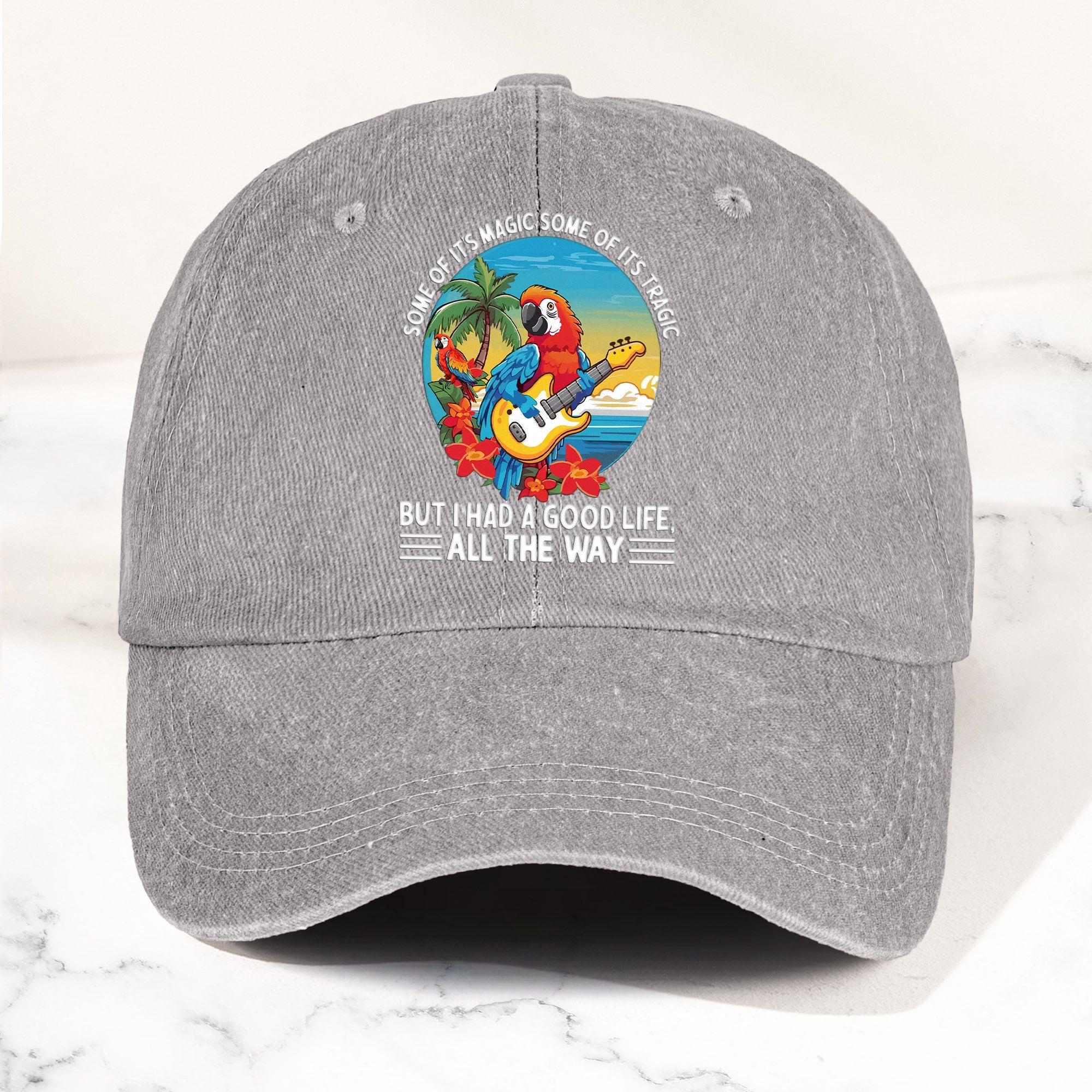 Tropical Parrot Denim Dad Cap “I Had a Good Life All the Way” Island Music Vibes Hat (With BOX)