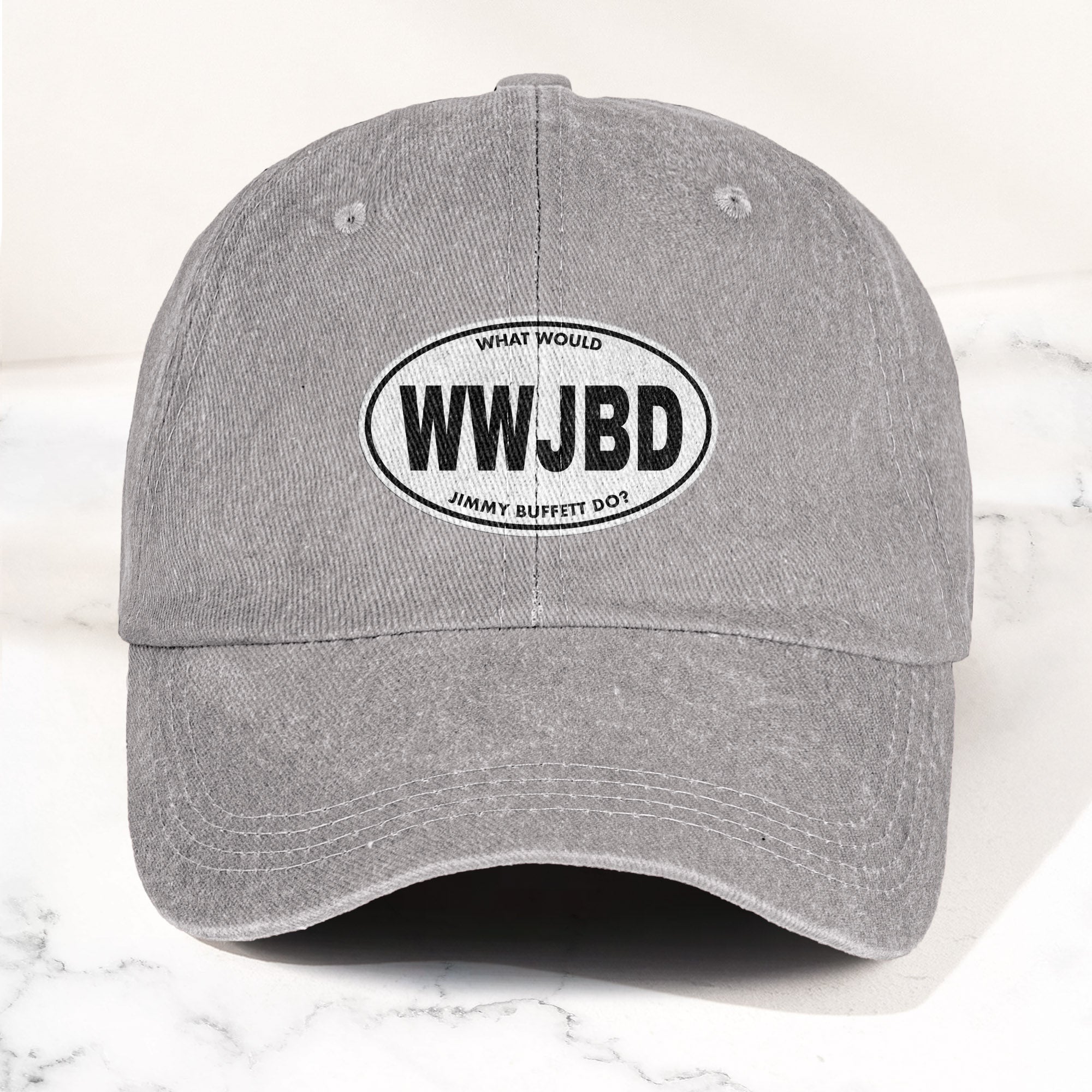 WWJBD Denim Cap Retro Jimmy Buffett Inspired Dad Hat (With Box)