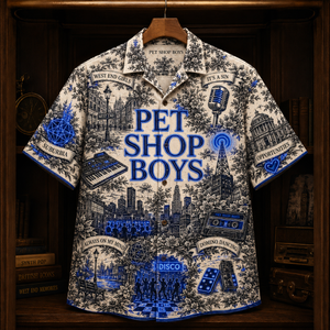 Pet Shop Boys Hawaiian Shirt - Synth Pop Band Button Up Shirt with West End Girls, It’s a Sin and Domino Dancing Art