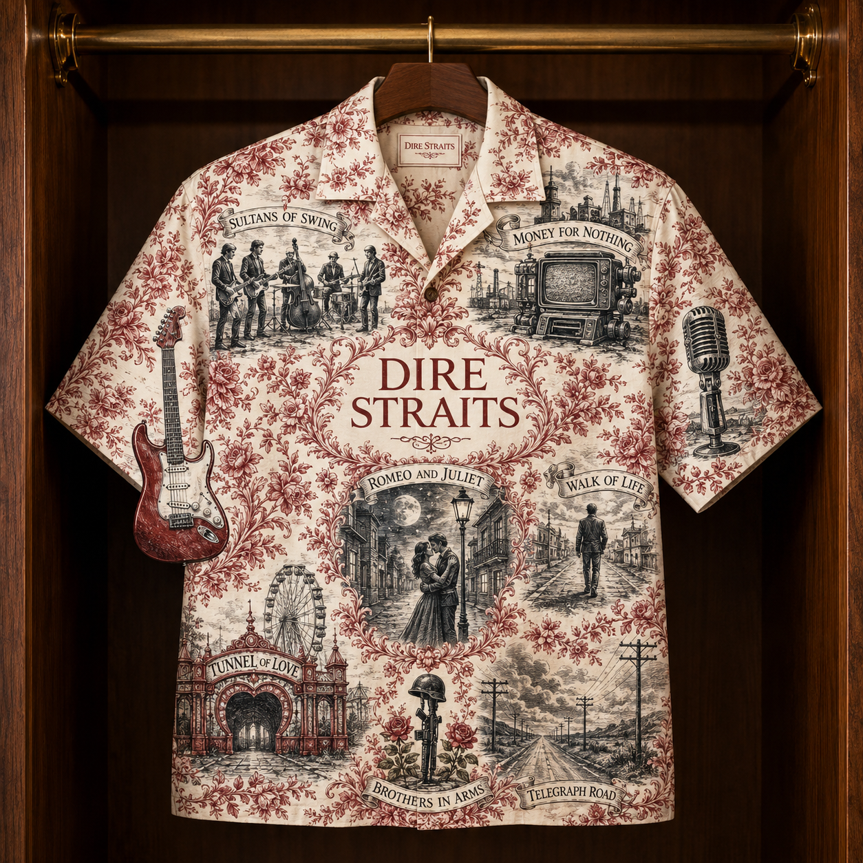 Dire Straits Hawaiian Shirt - Unisex Toile De Jouy Sultans Of Swing Button Up