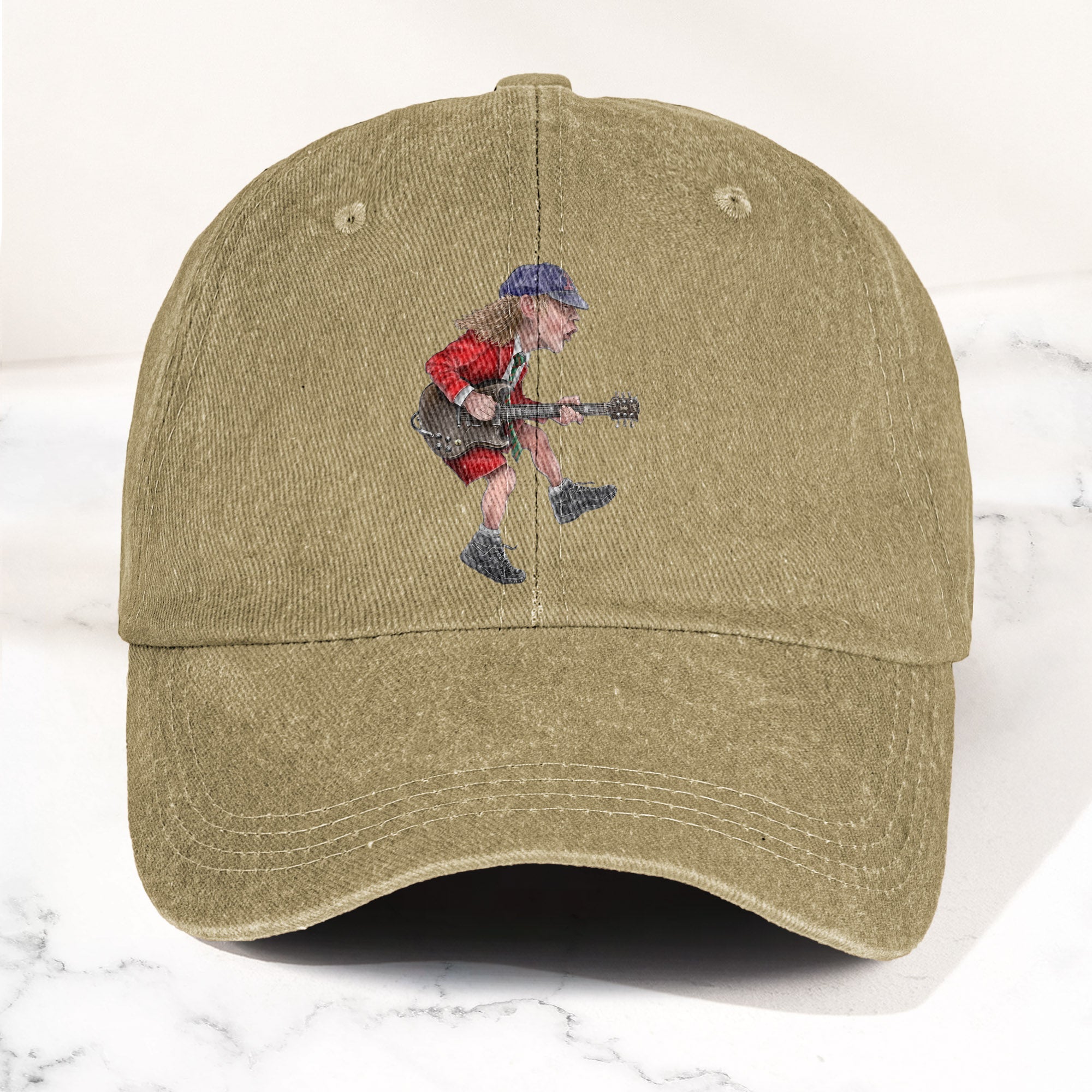 Angus Young In His Guitar Denim Dad Cap Retro AC/DC Design (With BOX)