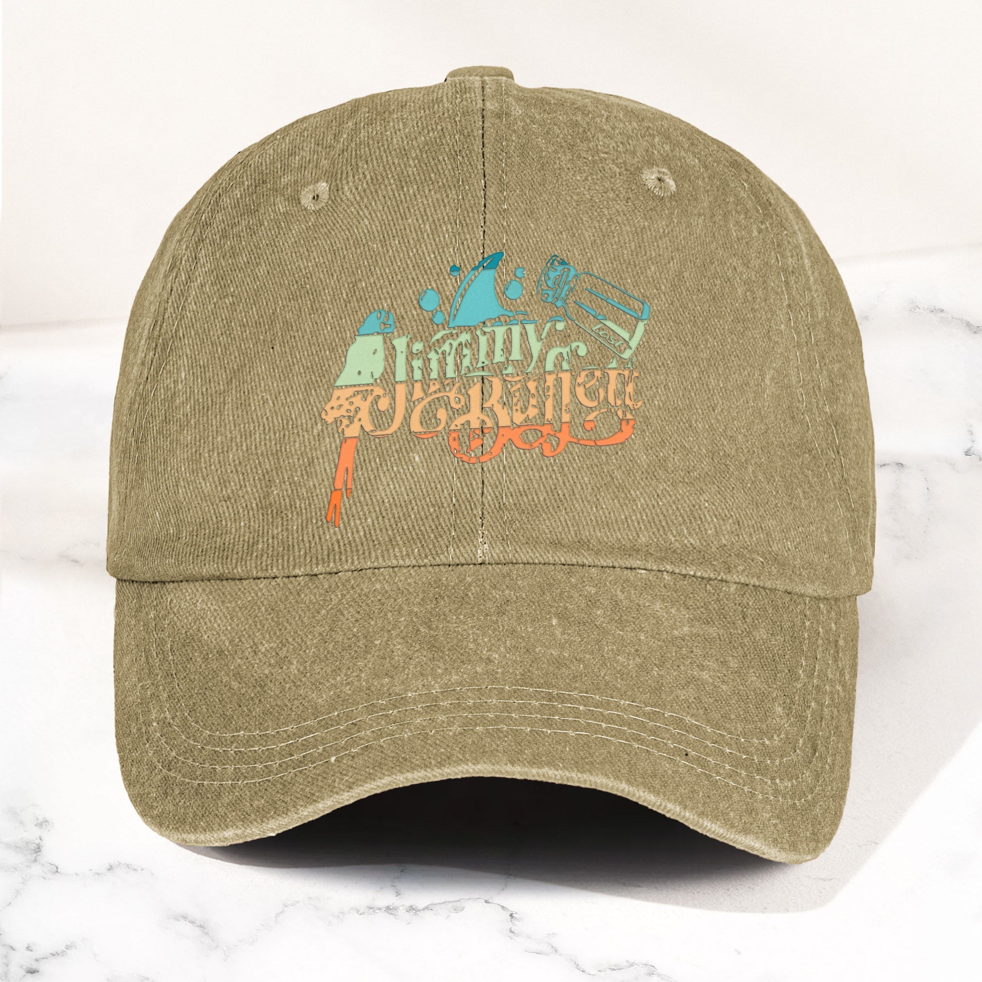 Jimmy Buffett Logo Denim Dad Cap Vintage Washed Tropical Lifestyle Hat