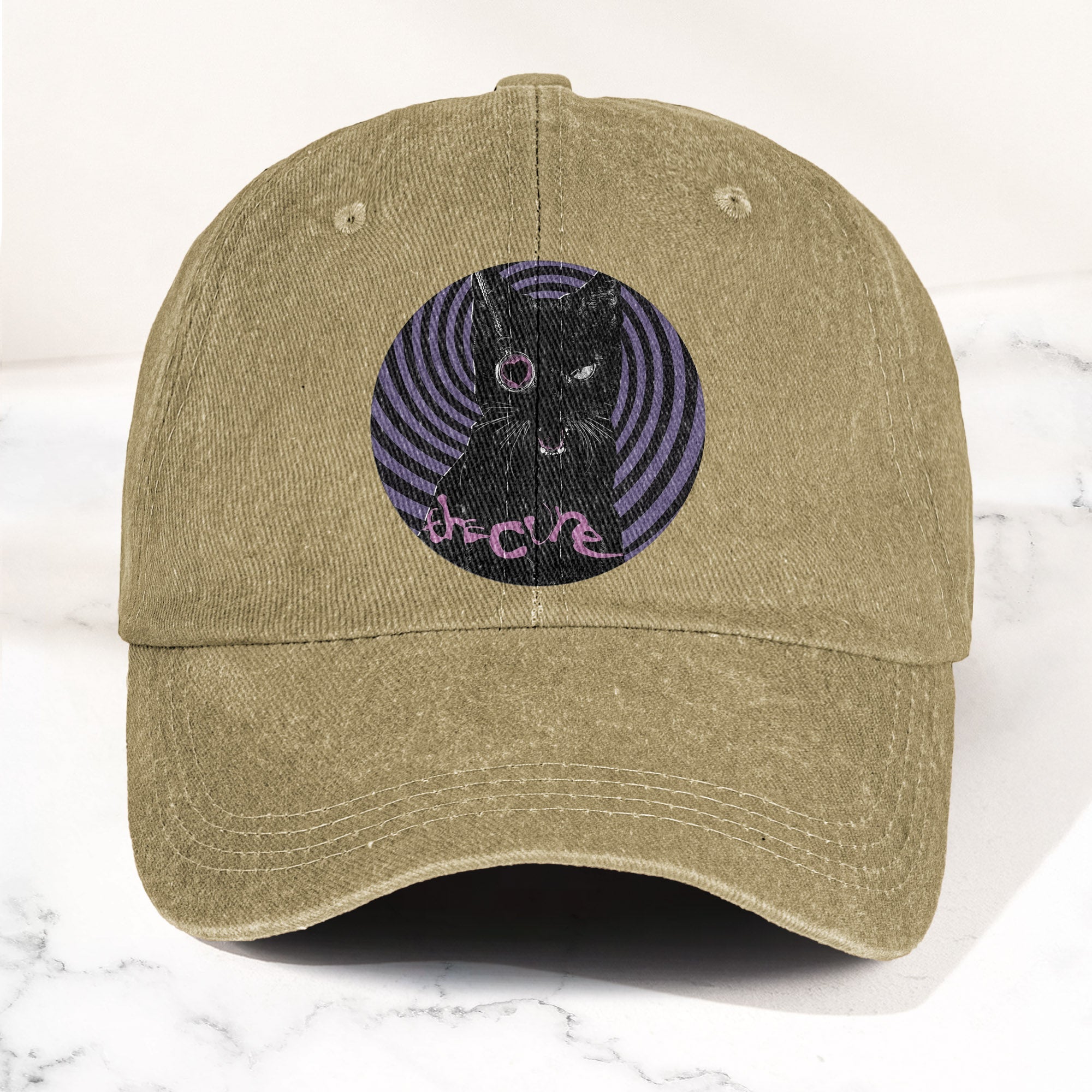 The Cure Black Cat Denim Cap Retro The Cure Tribute Merch Dad Hat (With Box)