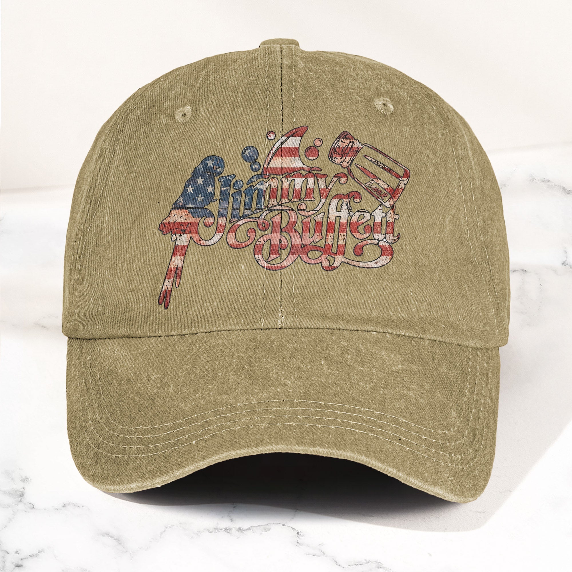 Jimmy Buffett Margaritaville Patriotic American Flag Parrot Music Merch Denim Cap Retro Vintage Dad Cap Gift For Dad (With Box)