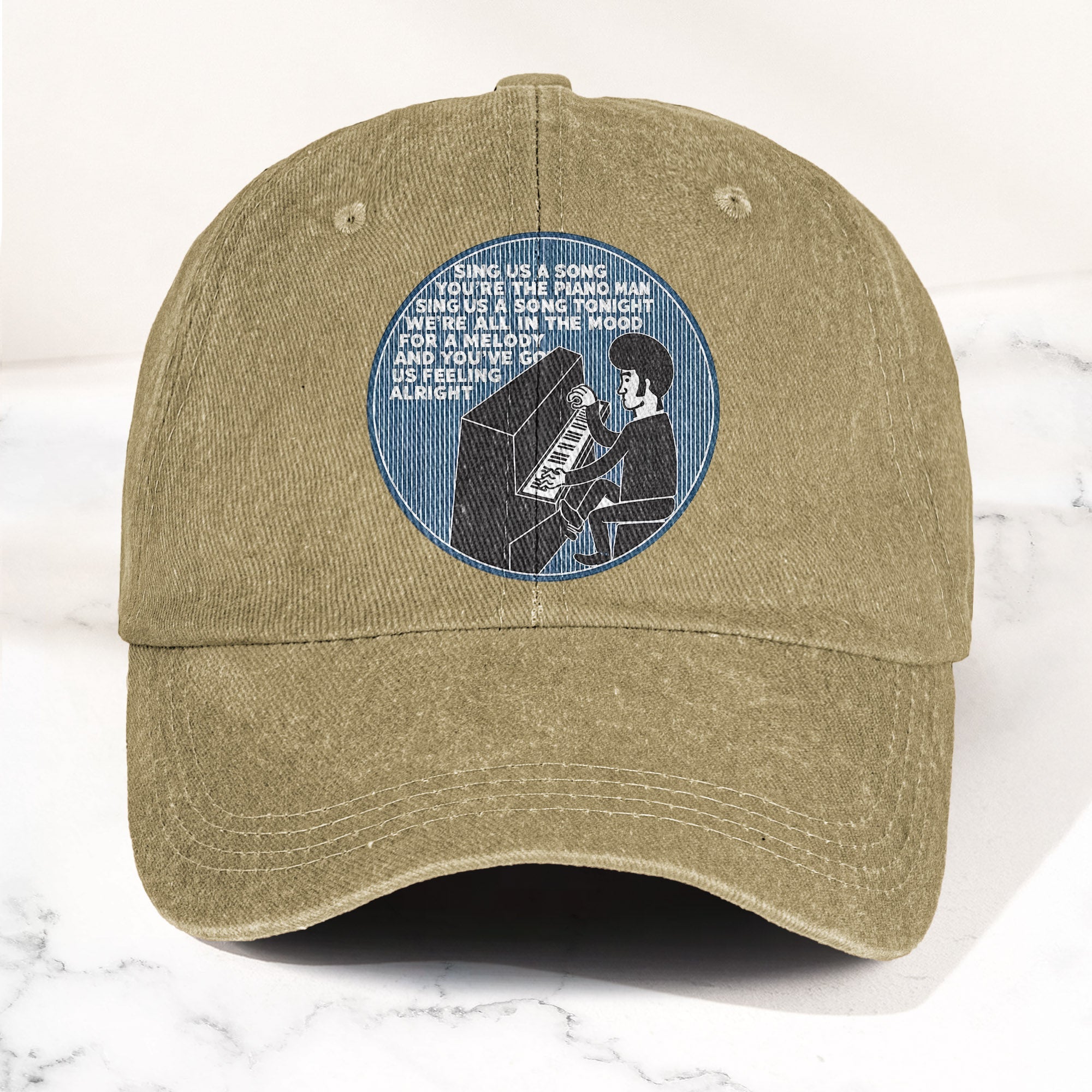 Billy Joel Piano Man Sing Us A Song Lyrics Vintage Graphic Denim Cap Retro Vintage Dad Cap Gift For Dad (With Box)