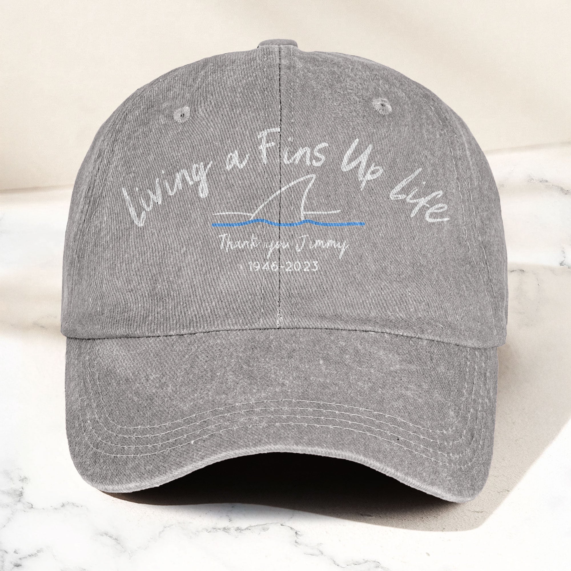 Living A Fins Up Life Denim Cap Retro Jimmy Buffett Inspired Dad Hat (With Box)