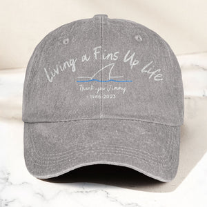 Living A Fins Up Life Denim Cap Retro Jimmy Buffett Inspired Dad Hat (With Box)