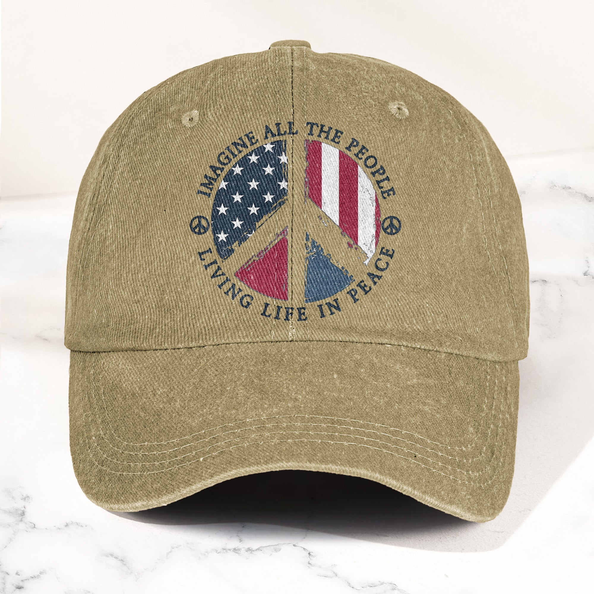 John Lennon Imagine All The People Living Life In Peace Sign American Flag Denim Cap Retro Vintage Dad Cap Gift For Dad (With Box)