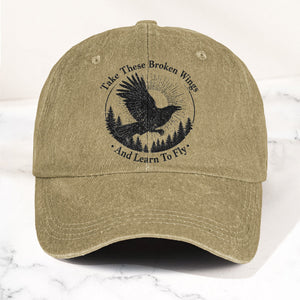 Broken Wings Take These Broken Wings And Learn To Fly Denim Cap Retro Vintage Dad Cap Gift For Dad (With Box)