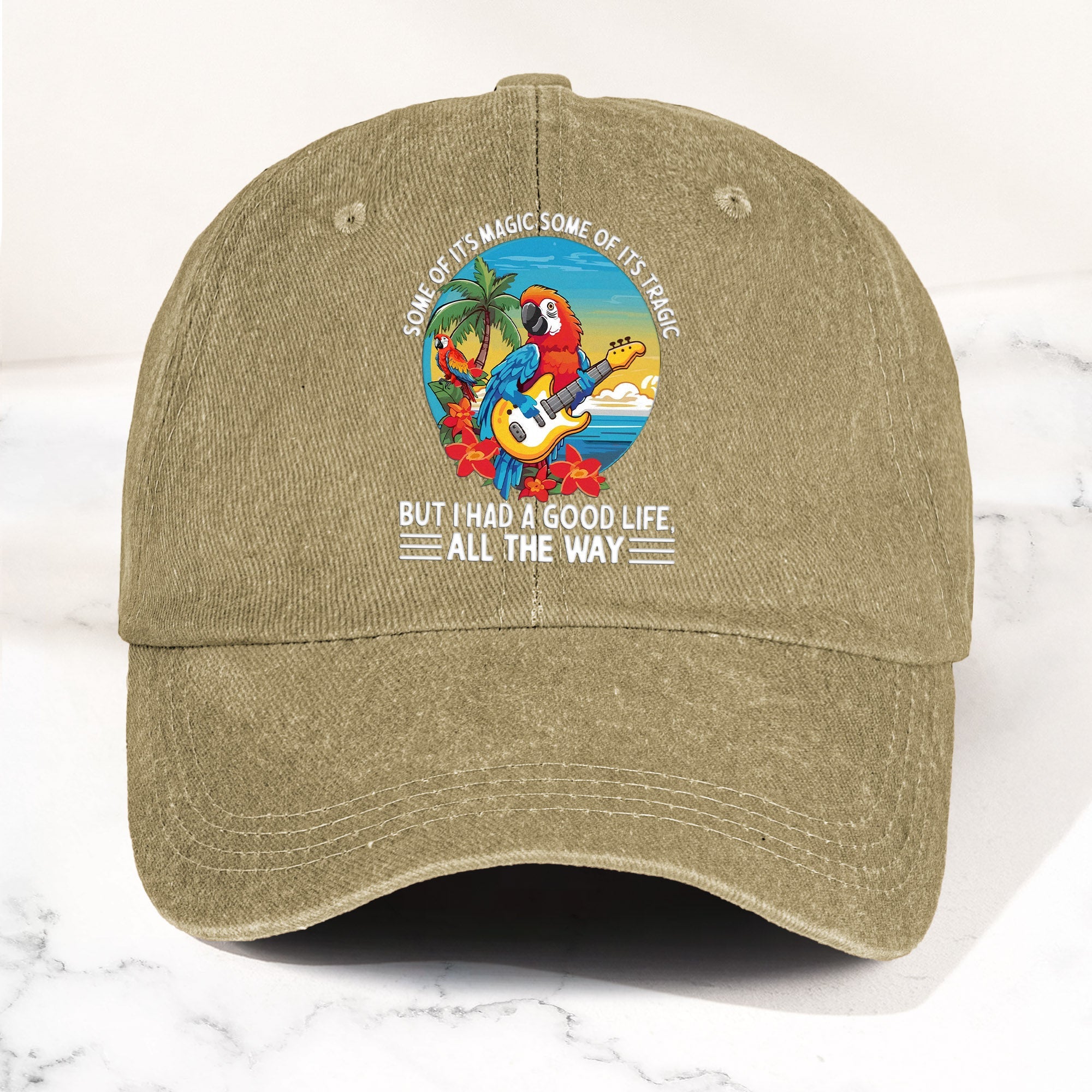 Tropical Parrot Denim Dad Cap “I Had a Good Life All the Way” Island Music Vibes Hat (With BOX)