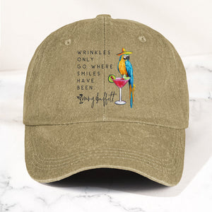 Jimmy Buffett Quote Denim Dad Cap "Wrinkles Only Go Where Smiles Have Been"