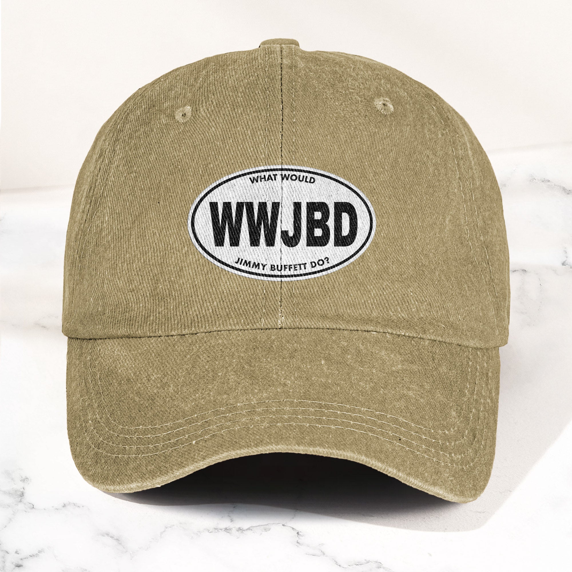 WWJBD Denim Cap Retro Jimmy Buffett Inspired Dad Hat (With Box)