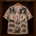 Suede Hawaiian Shirt - Unisex Vintage Toile De Jouy Beautiful Ones Button Up