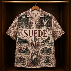 Suede Hawaiian Shirt - Unisex Vintage Toile De Jouy Beautiful Ones Button Up