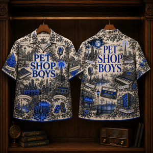 Pet Shop Boys Hawaiian Shirt - Synth Pop Band Button Up Shirt with West End Girls, It’s a Sin and Domino Dancing Art
