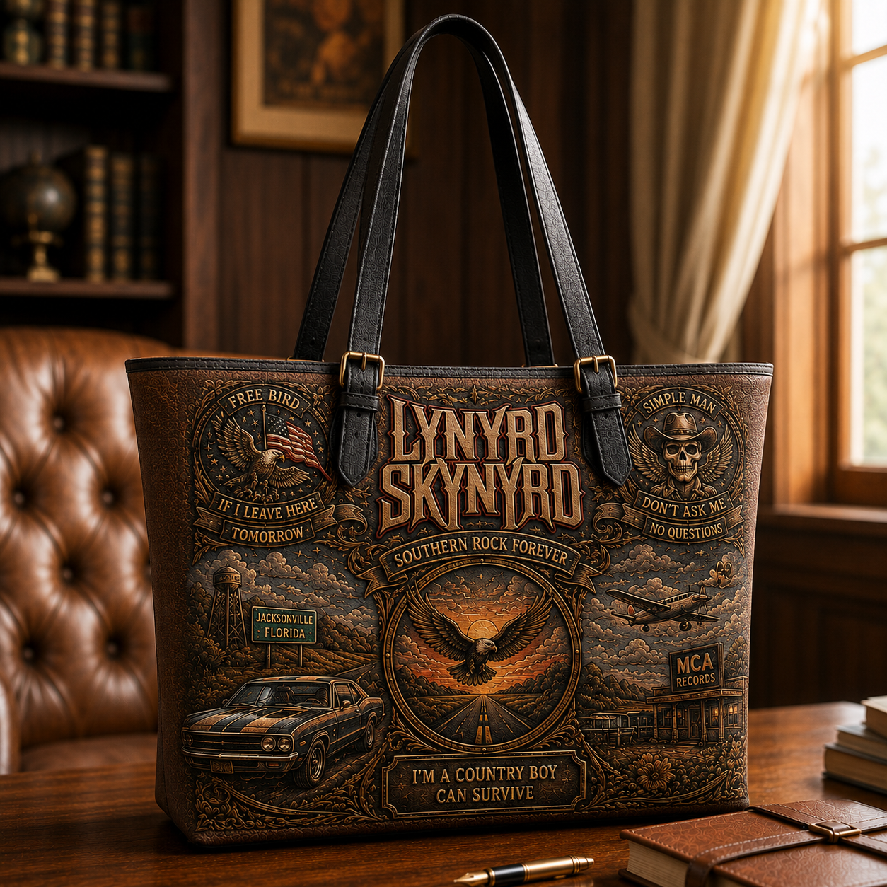 Lynyrd Skynyrd Handbag, Tote Bag and Wallet Set, Free Bird Southern Rock Accessories, Classic Music Fan Gift