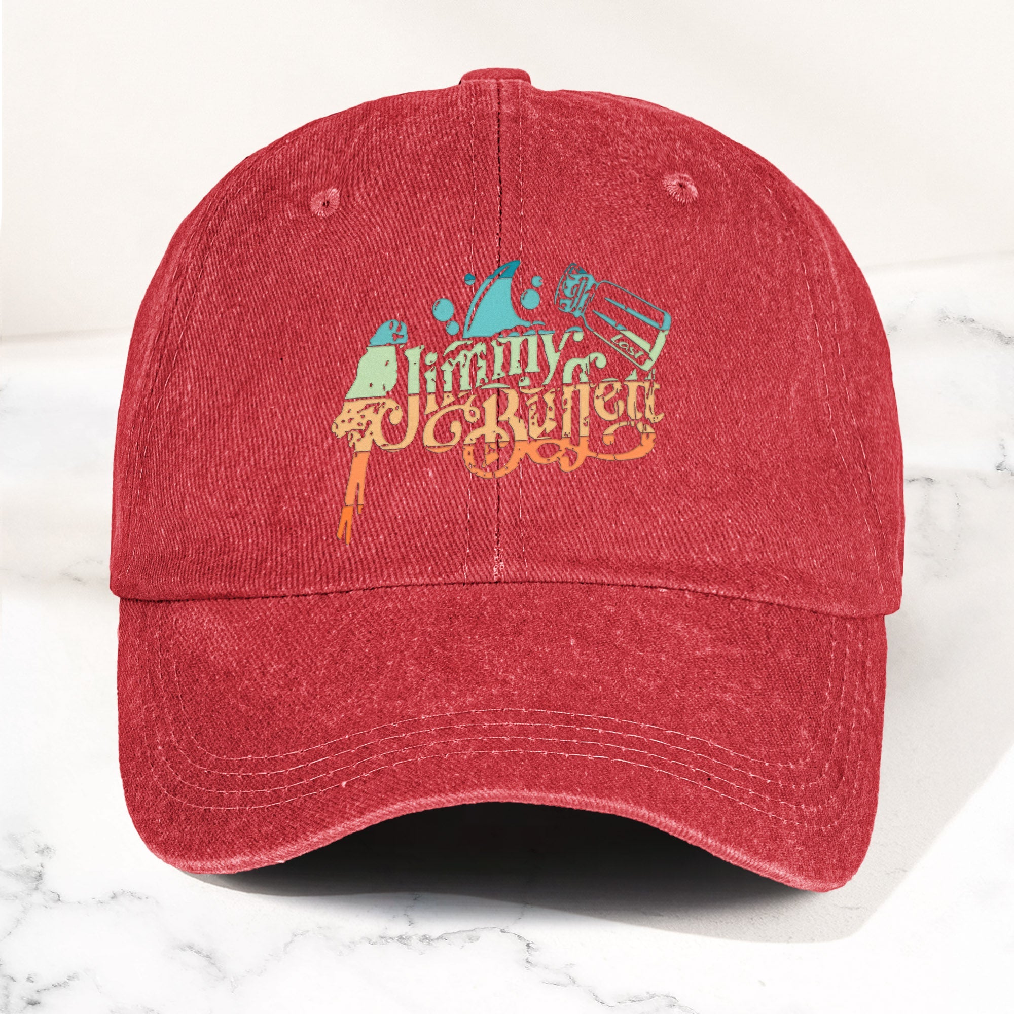 Jimmy Buffett Logo Denim Dad Cap Vintage Washed Tropical Lifestyle Hat