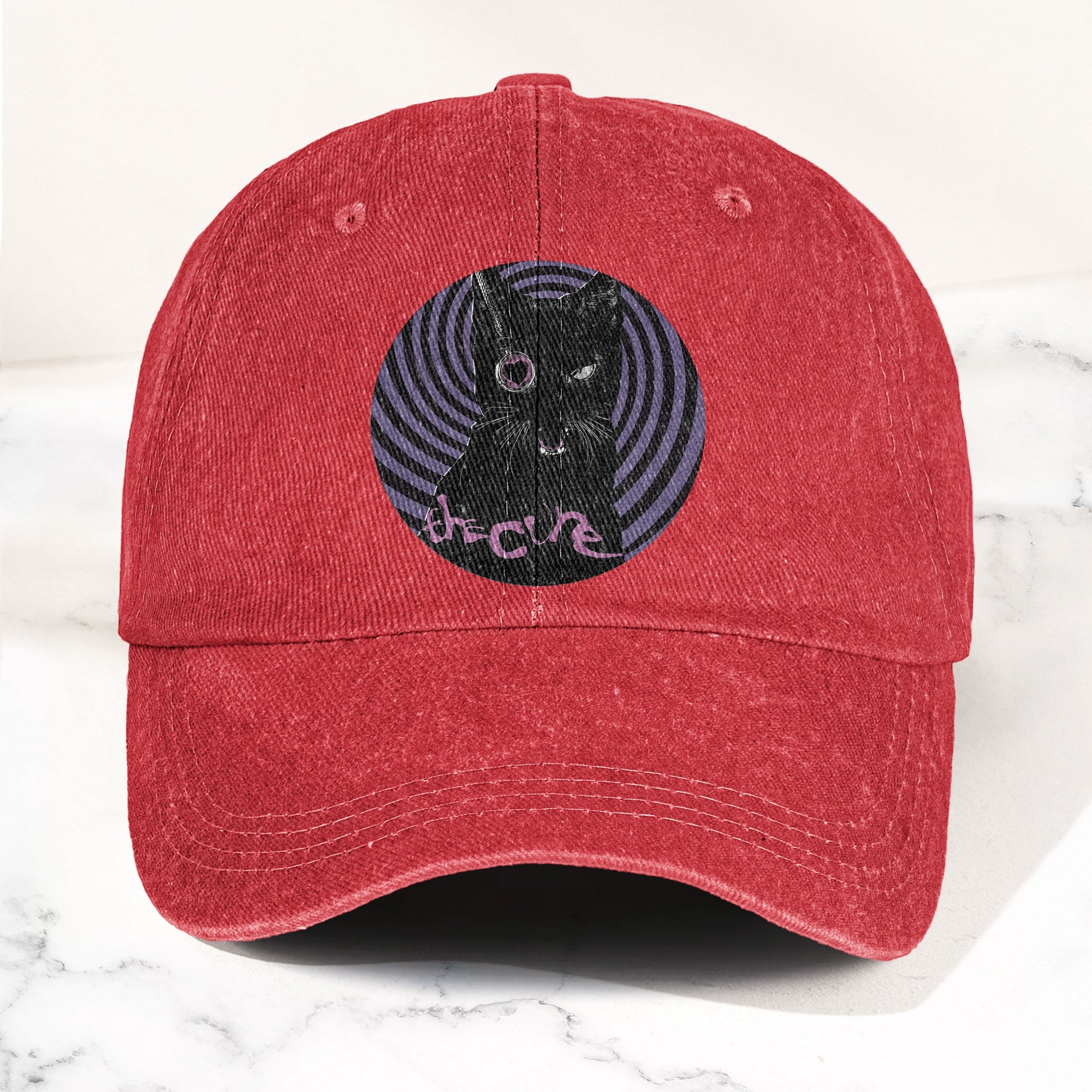 The Cure Black Cat Denim Cap Retro The Cure Tribute Merch Dad Hat (With Box)