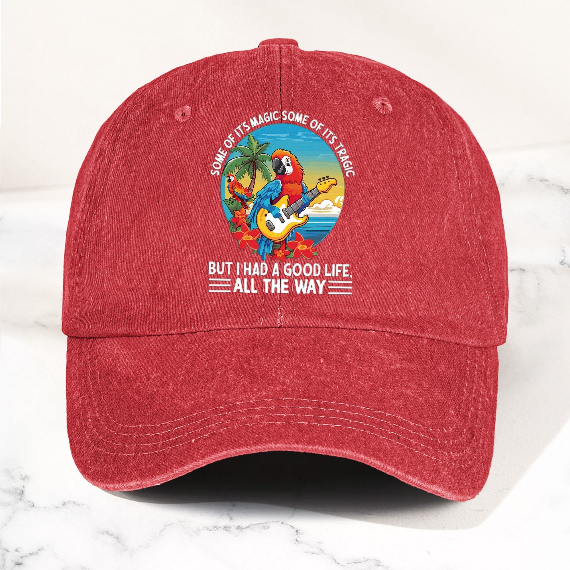 Tropical Parrot Denim Dad Cap “I Had a Good Life All the Way” Island Music Vibes Hat (With BOX)