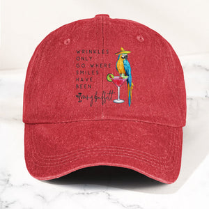 Jimmy Buffett Quote Denim Dad Cap "Wrinkles Only Go Where Smiles Have Been"