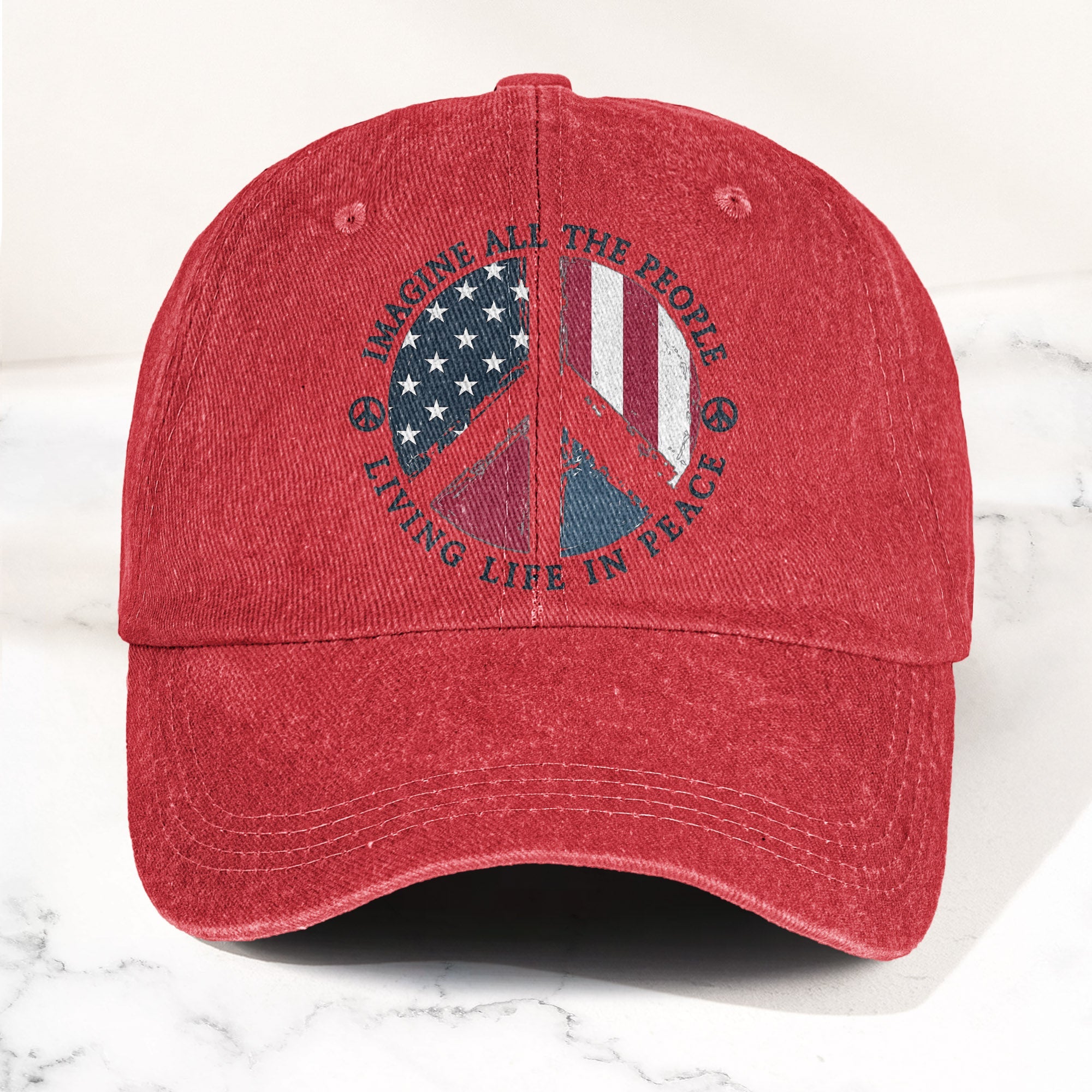 John Lennon Imagine All The People Living Life In Peace Sign American Flag Denim Cap Retro Vintage Dad Cap Gift For Dad (With Box)