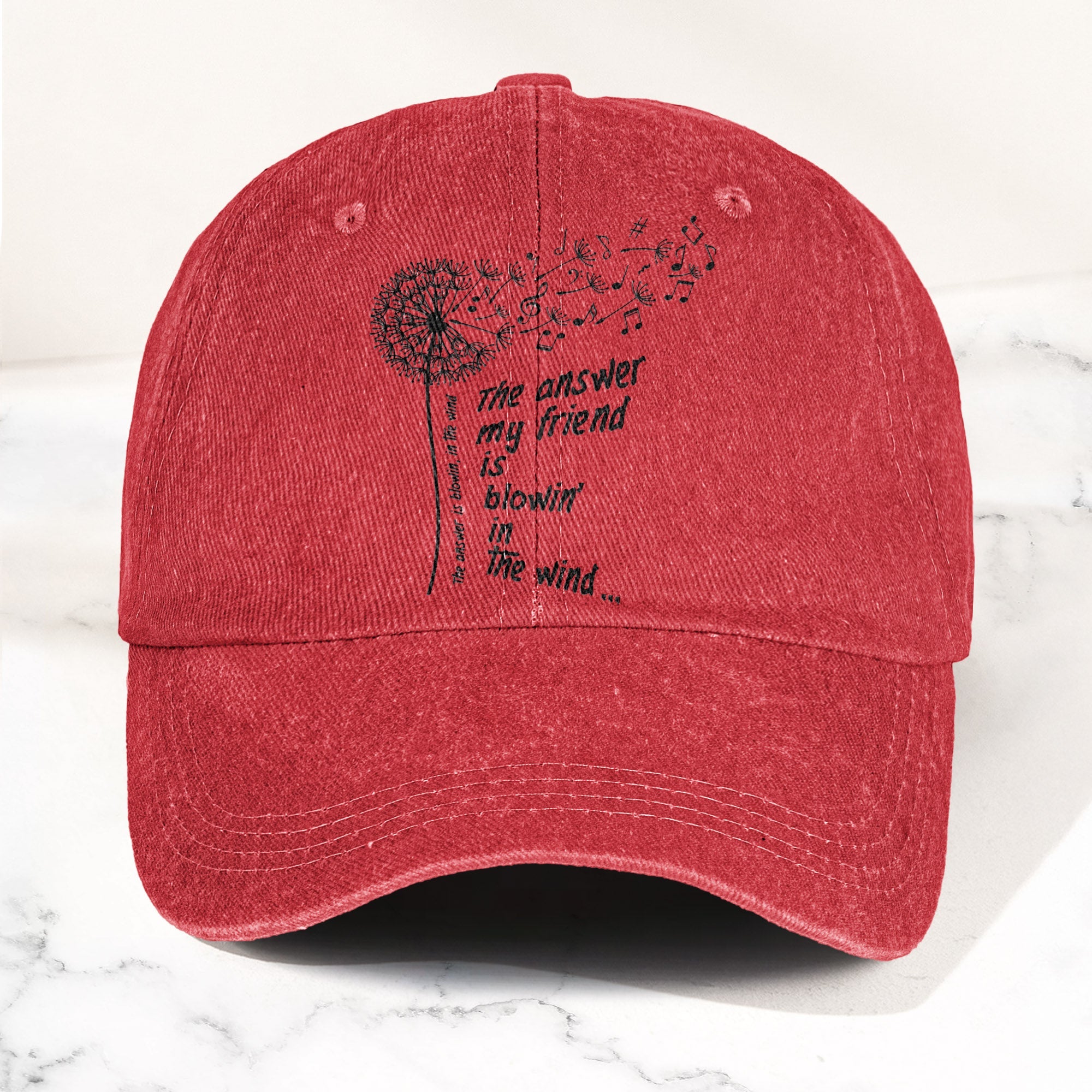 Bob Dylan Blowin In The Wind Dandelion Lyrics Folk Music Merch Denim Cap Retro Vintage Dad Cap Gift For Dad (With Box)