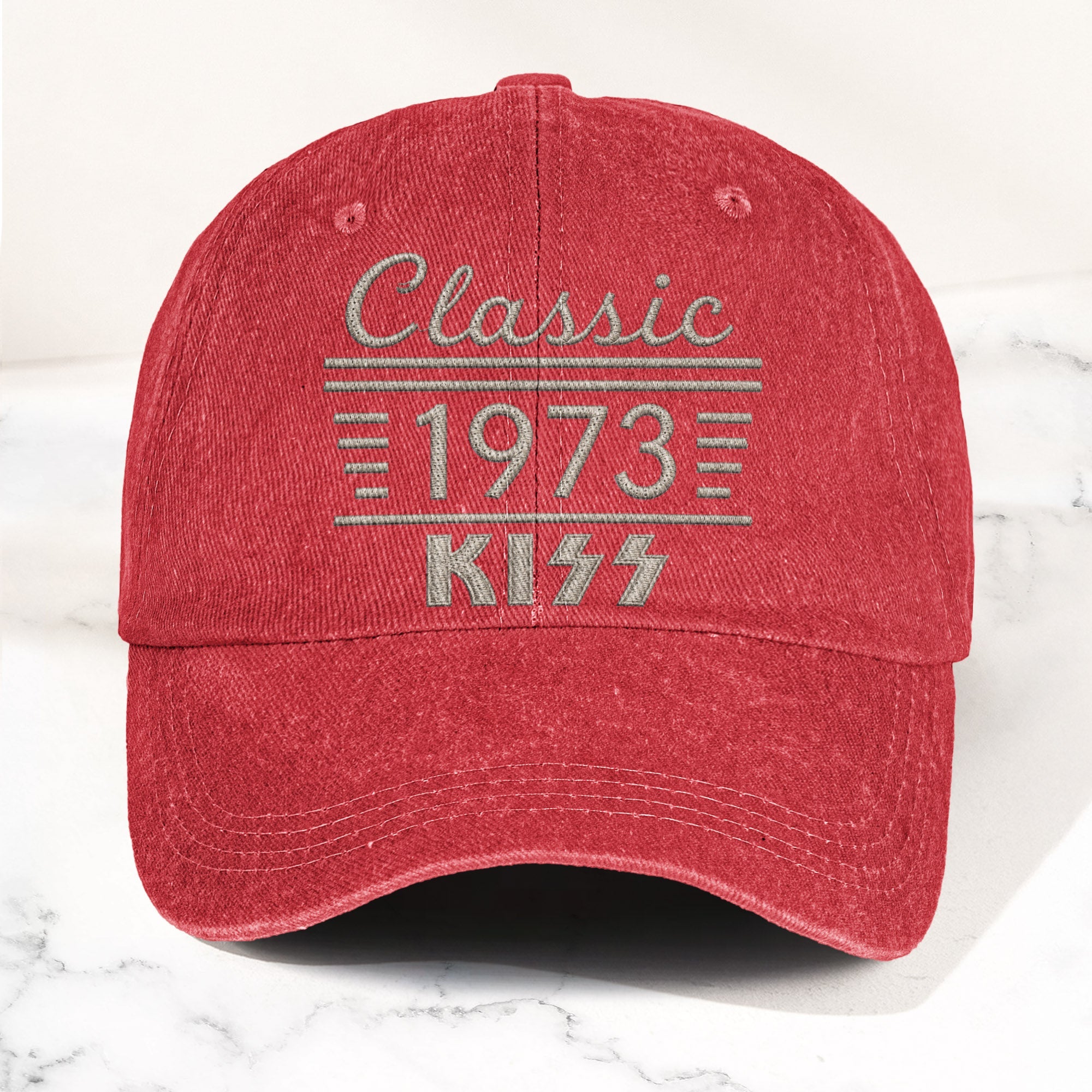 Kiss Classic 1973 Est Hard Rock Glam Metal Band Music Merch Denim Cap Retro Vintage Dad Cap Gift For Dad (With Box)