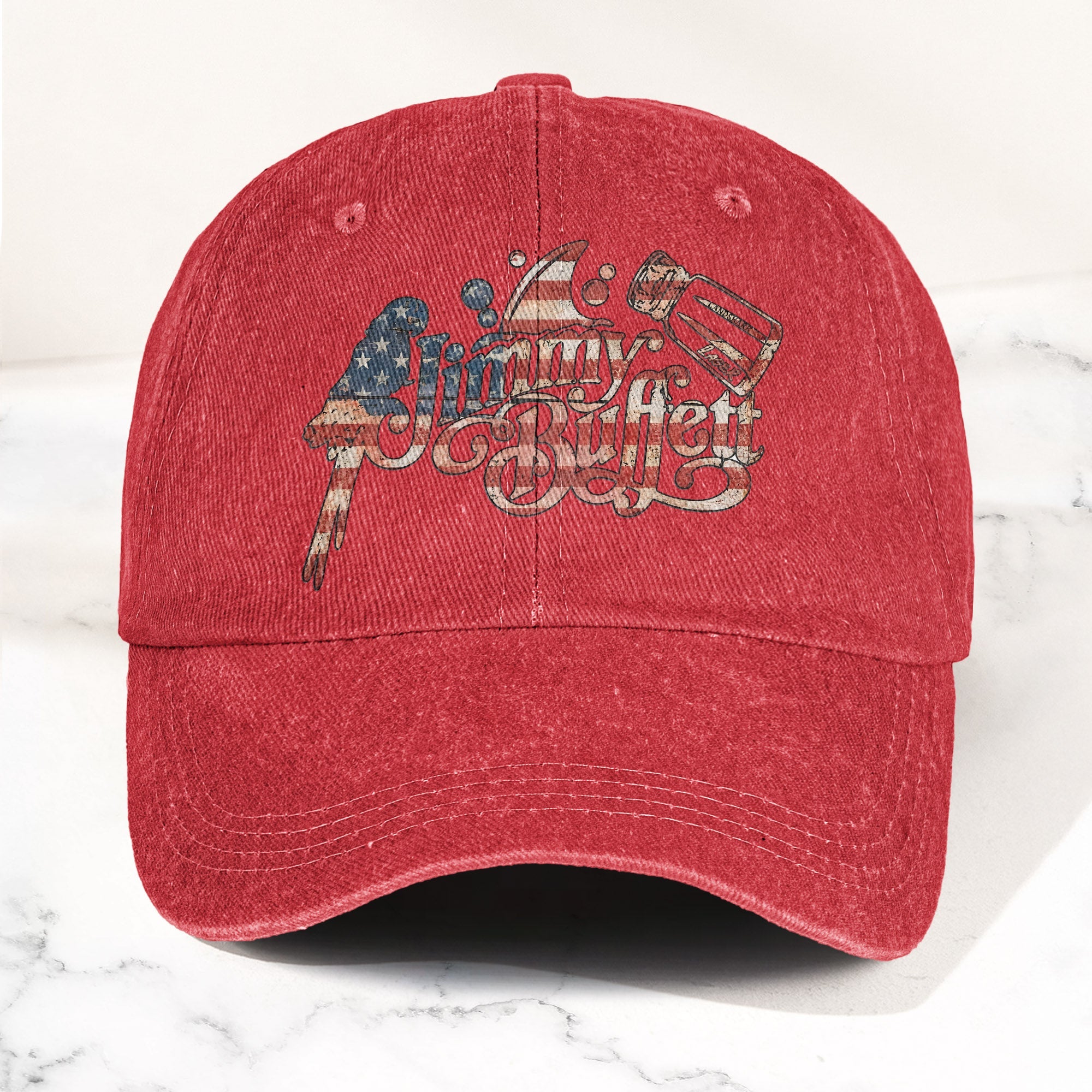 Jimmy Buffett Margaritaville Patriotic American Flag Parrot Music Merch Denim Cap Retro Vintage Dad Cap Gift For Dad (With Box)