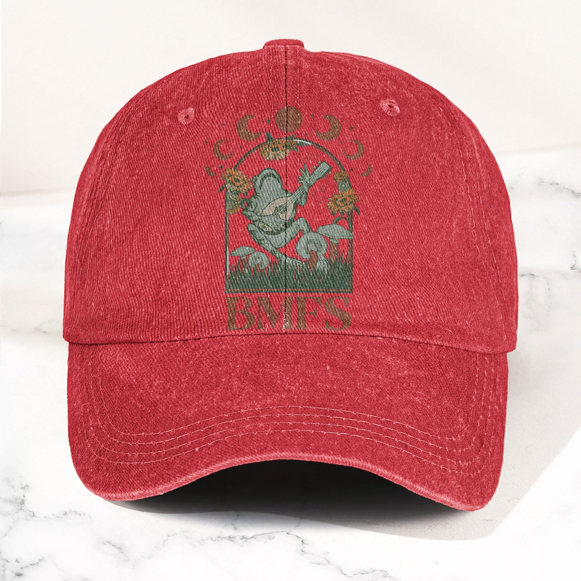 Billy Strings BMFS Frog Mandolin Sunflowers Moon Phase Vintage Graphic Denim Cap Retro Vintage Dad Cap Gift For Dad (With Box)