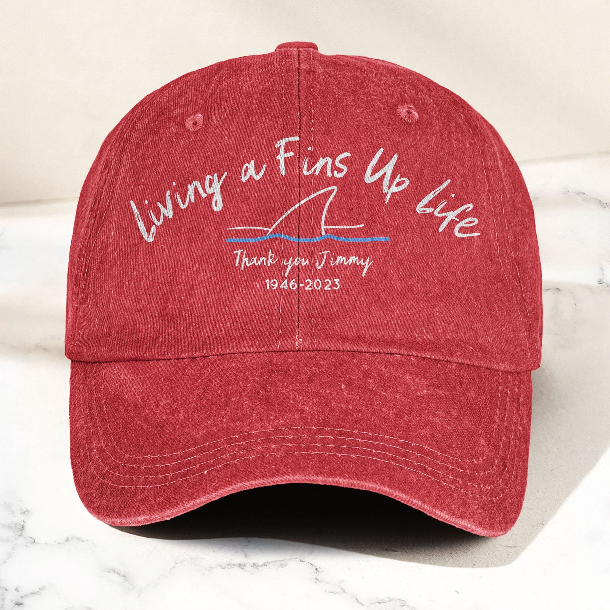 Living A Fins Up Life Denim Cap Retro Jimmy Buffett Inspired Dad Hat (With Box)