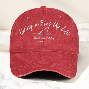 Living A Fins Up Life Denim Cap Retro Jimmy Buffett Inspired Dad Hat (With Box)