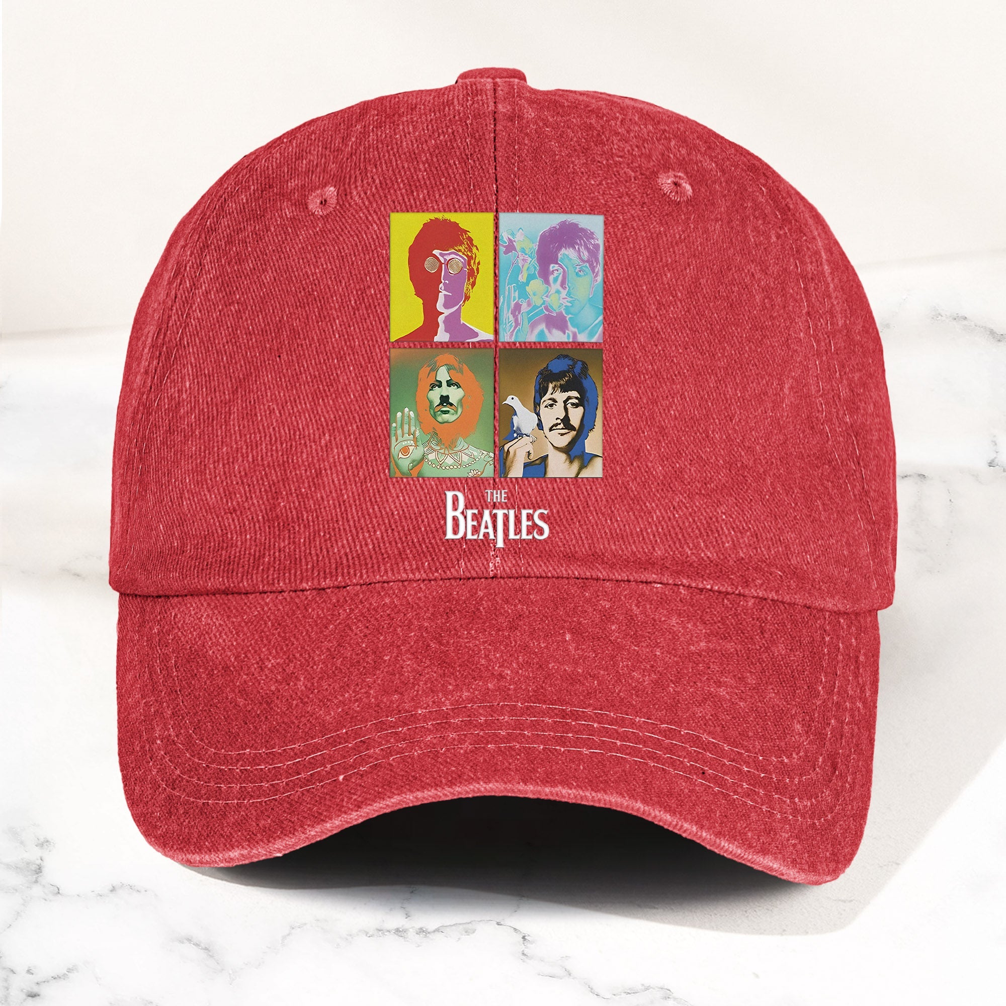 The Beatles Denim Dad Cap Pop Art Portrait Grid Design (With BOX)