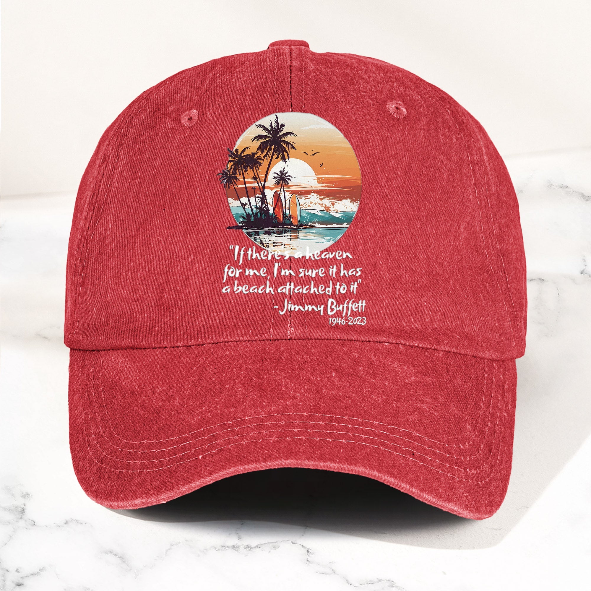 Jimmy Buffett Beach Quote Denim Dad Cap Vintage Washed Tropical Hat