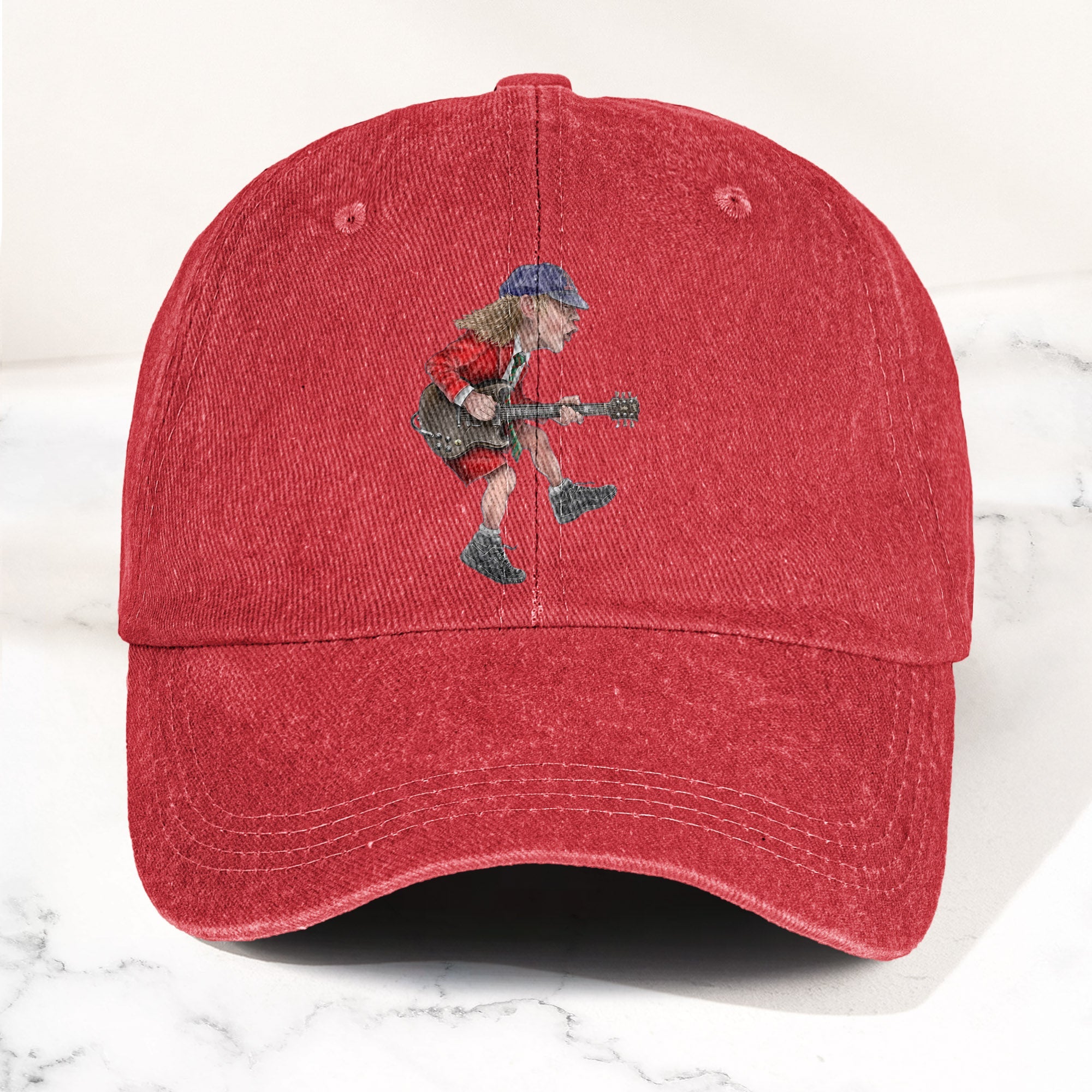 Angus Young In His Guitar Denim Dad Cap Retro AC/DC Design (With BOX)