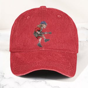 Angus Young In His Guitar Denim Dad Cap Retro AC/DC Design (With BOX)