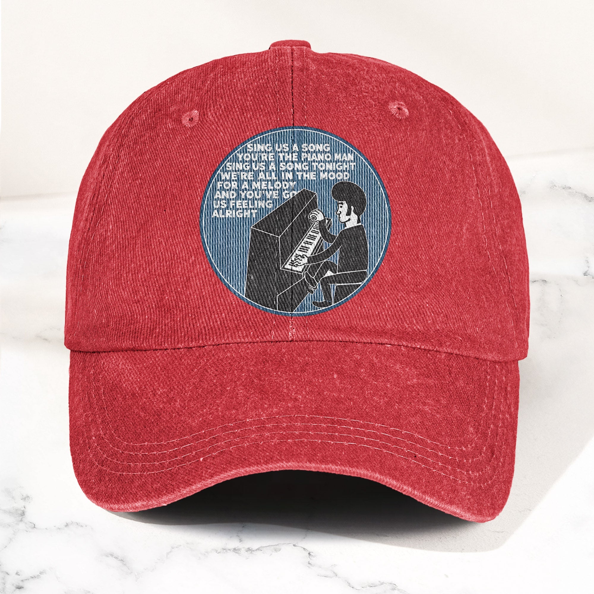 Billy Joel Piano Man Sing Us A Song Lyrics Vintage Graphic Denim Cap Retro Vintage Dad Cap Gift For Dad (With Box)