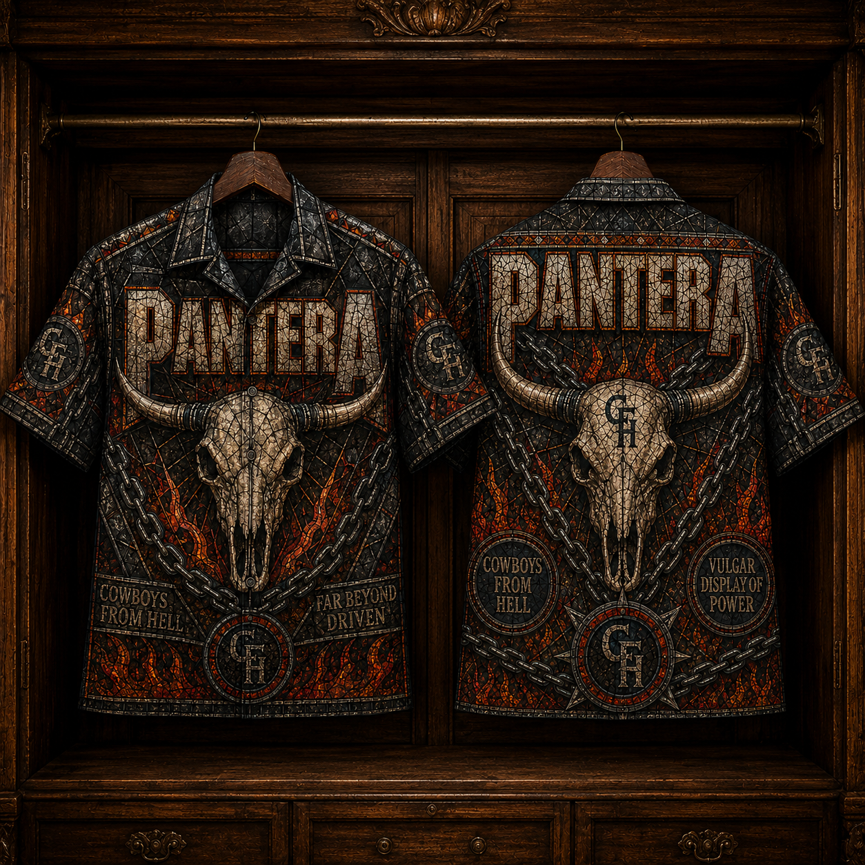 Pantera Hawaiian Shirt - Stained Glass Heavy Metal All-Over Print Button-Up Shirt
