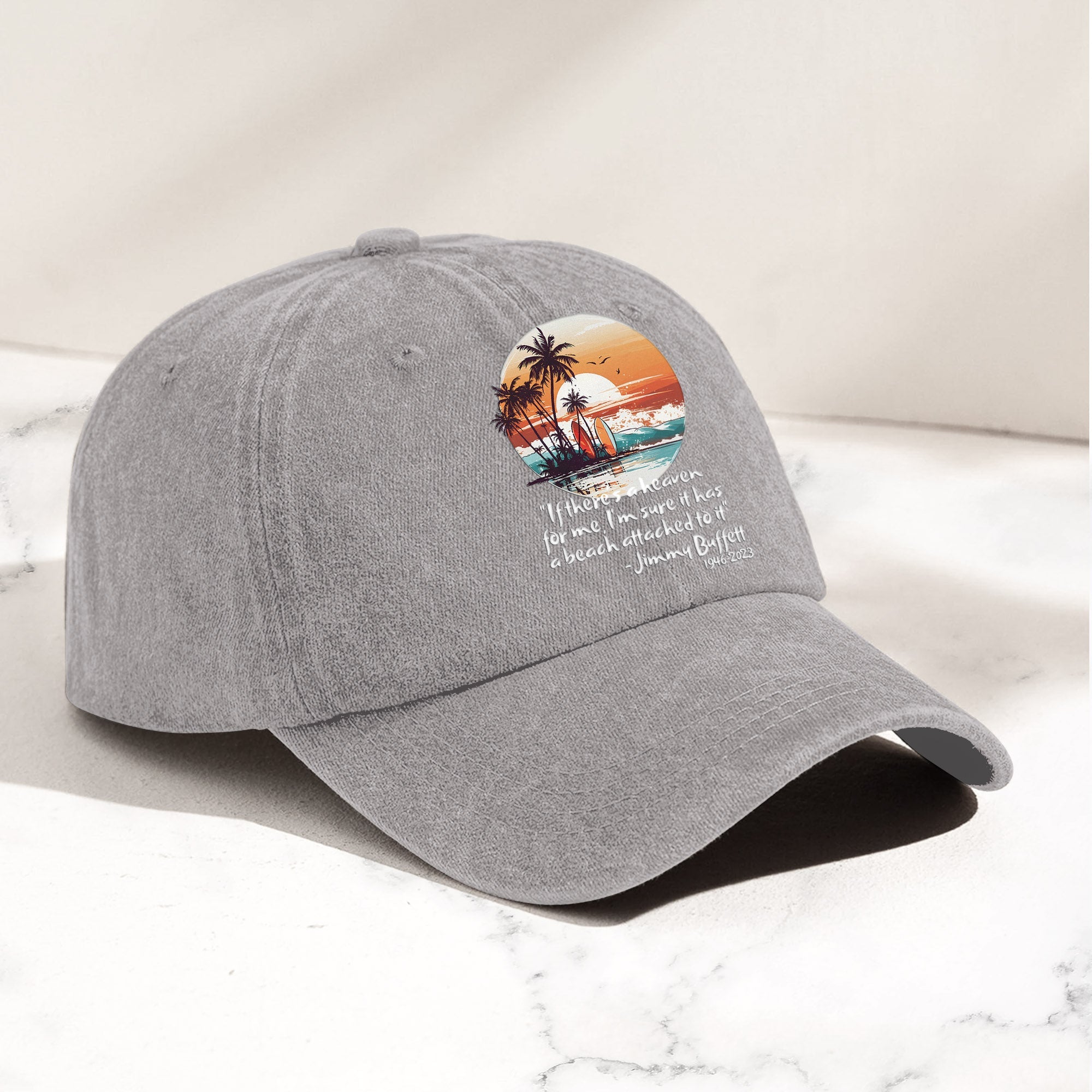Jimmy Buffett Beach Quote Denim Dad Cap Vintage Washed Tropical Hat
