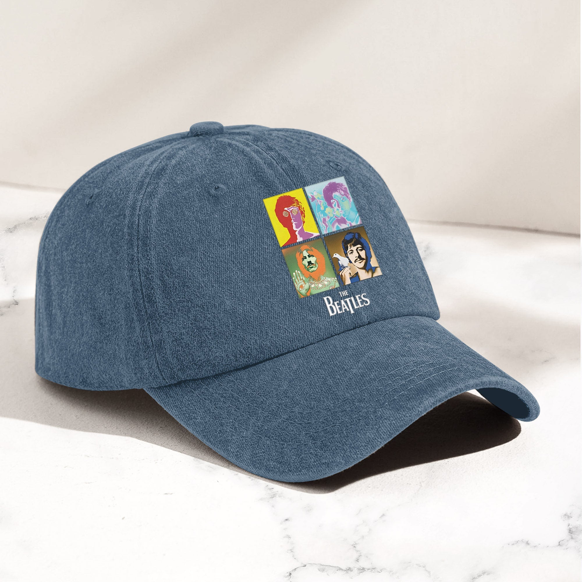 The Beatles Denim Dad Cap Pop Art Portrait Grid Design (With BOX)