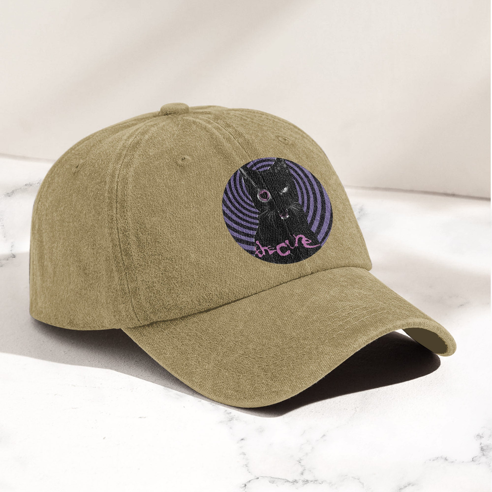 The Cure Black Cat Denim Cap Retro The Cure Tribute Merch Dad Hat (With Box)