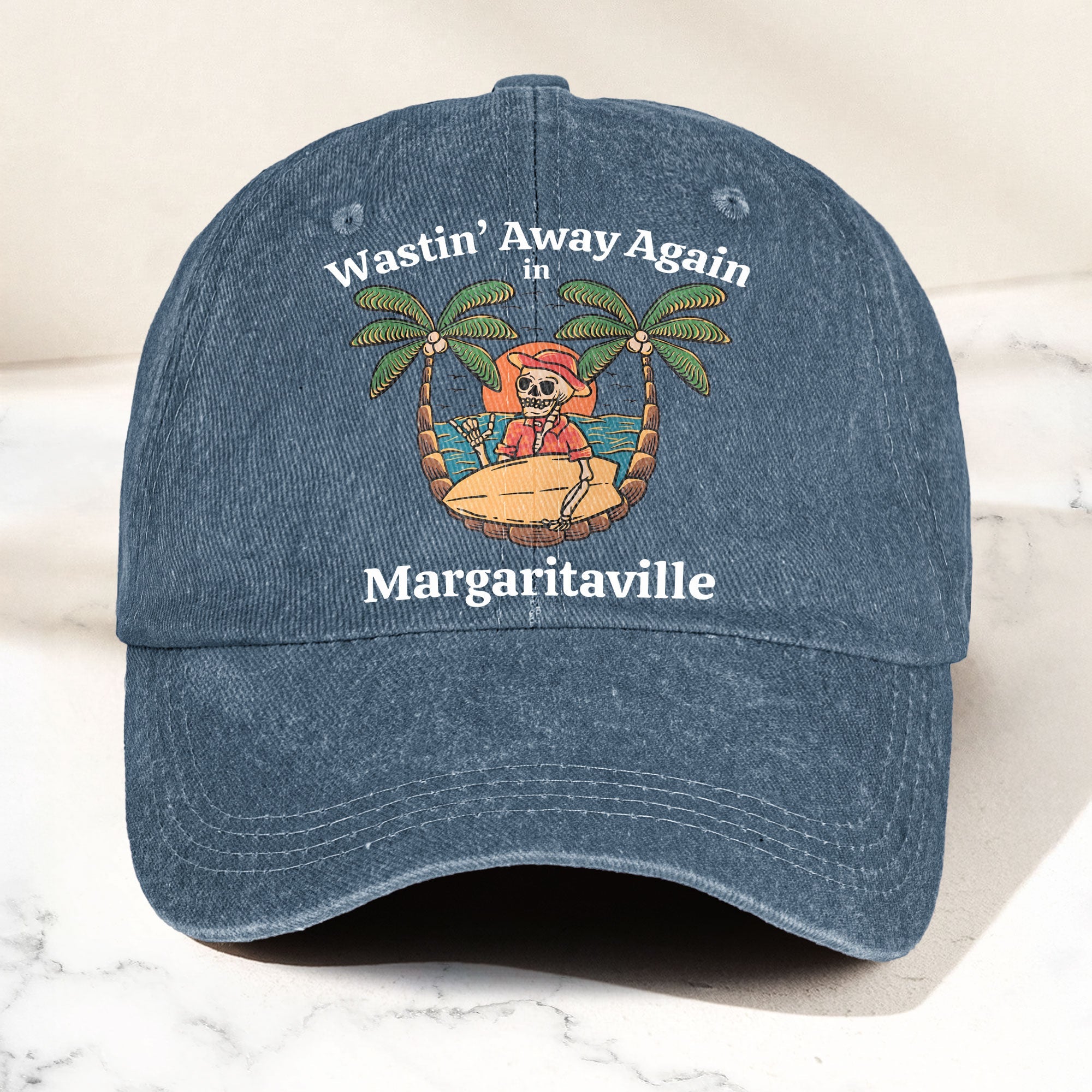 Wastin' Away Again in Margaritaville Denim Cap Retro Jimmy Buffett Inspired Dad Hat (With Box)