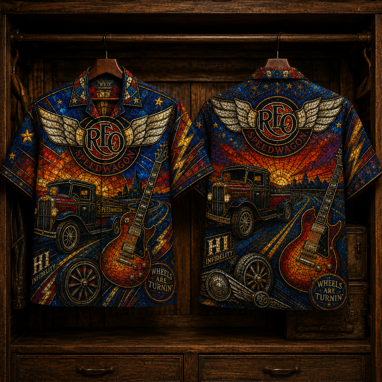 REO Speedwagon Hawaiian Shirt - Stained Glass Classic Rock All-Over Print Button-Up Shirt