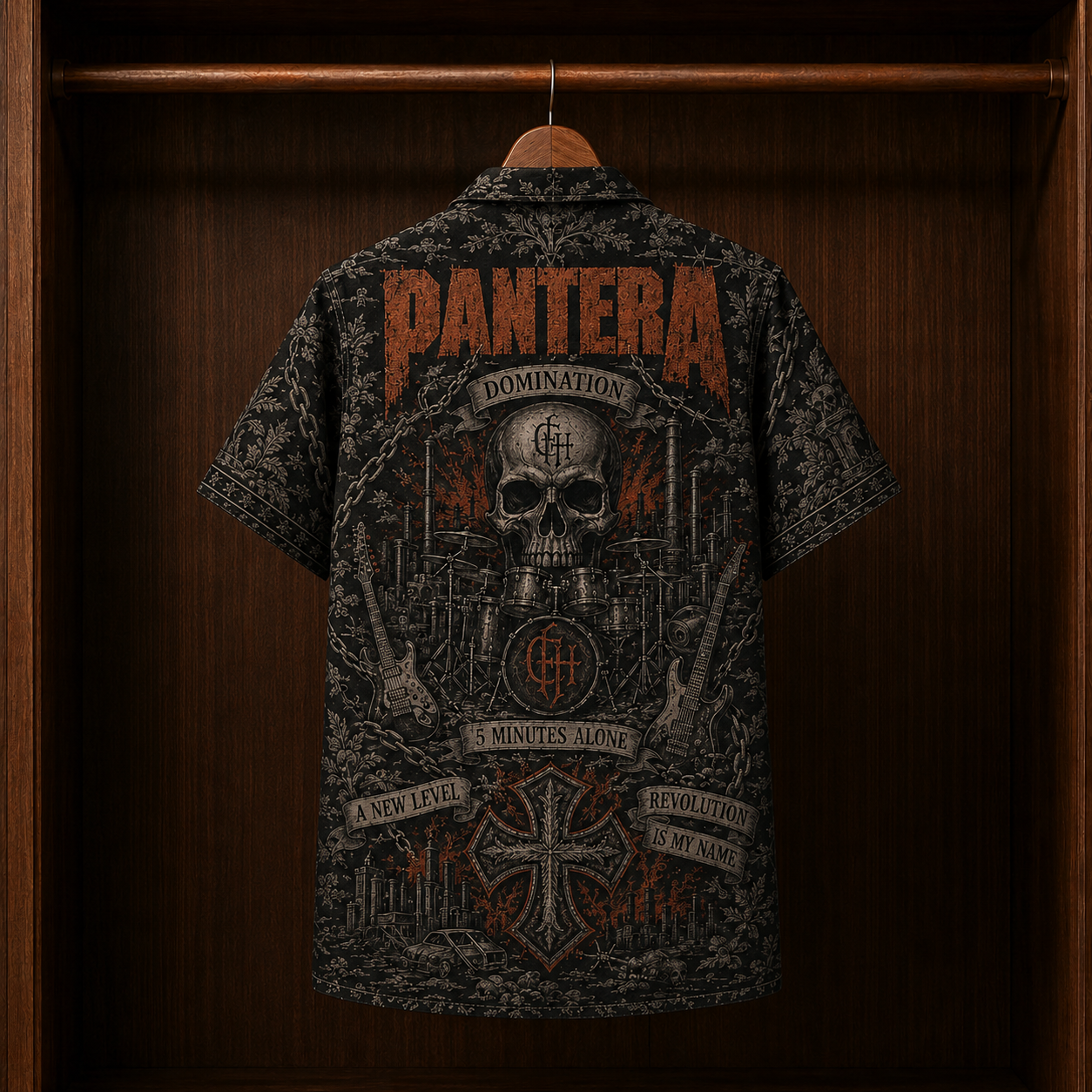 Pantera Hawaiian Shirt - Unisex Dark Toile De Jouy Cowboys From Hell Button Up