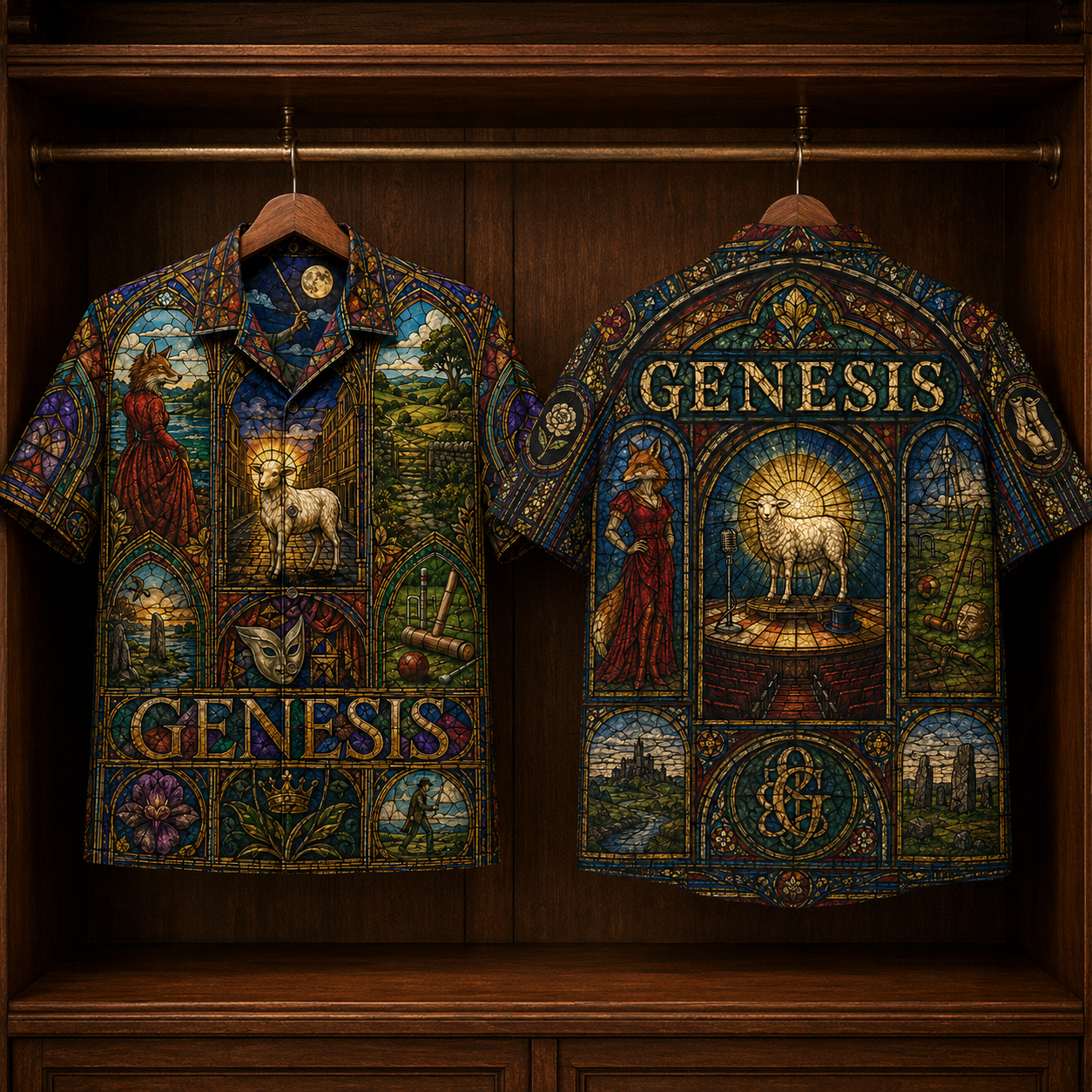 Genesis Hawaiian Shirt - Stained Glass Progressive Rock AOP Button-Up Shirt