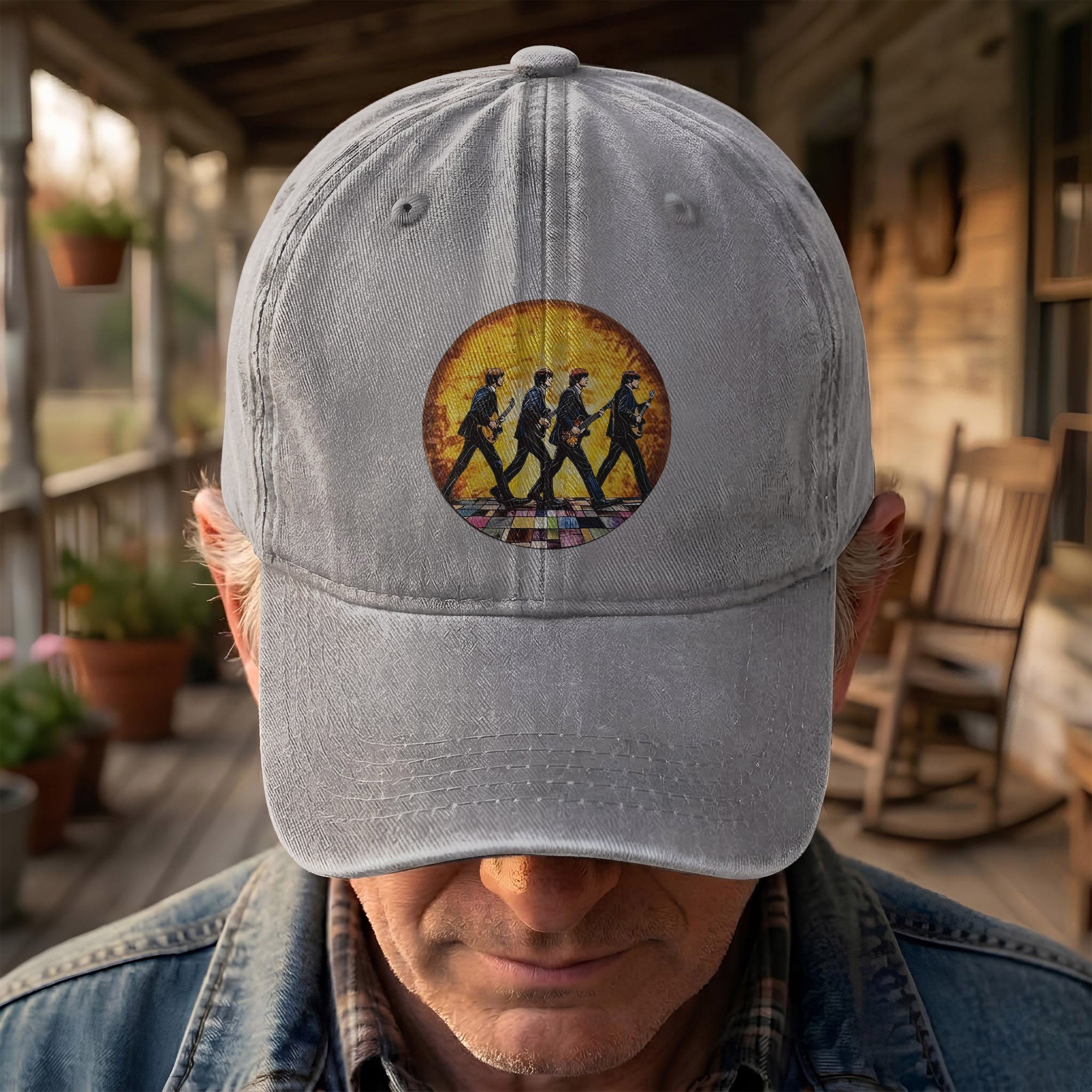 The Beatles Retro Crossing Album Art Sun Catcher Denim Cap Iconic Album Design ( With BOX)