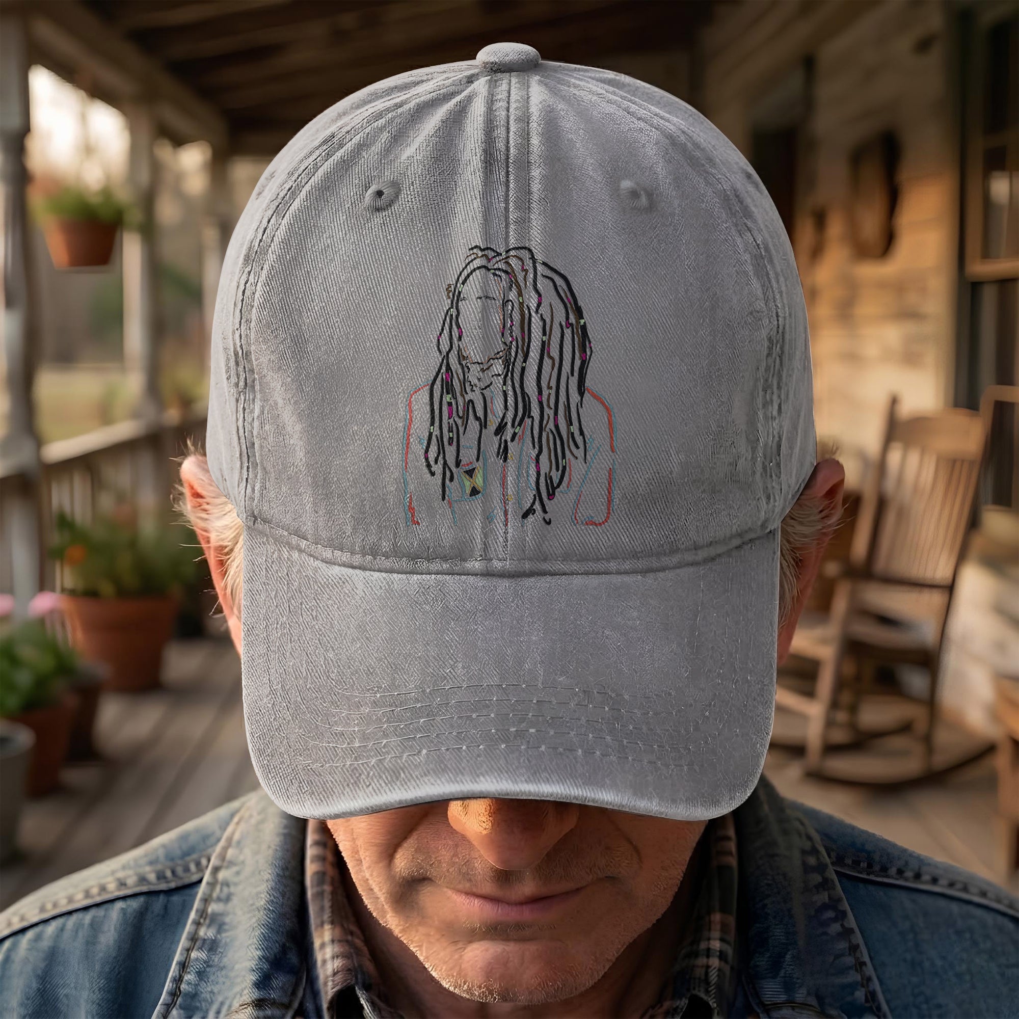 Bob Marley Portrait Casual Denim Cap Retro Music Fan Concert Cap Gift For Dad (With Box)